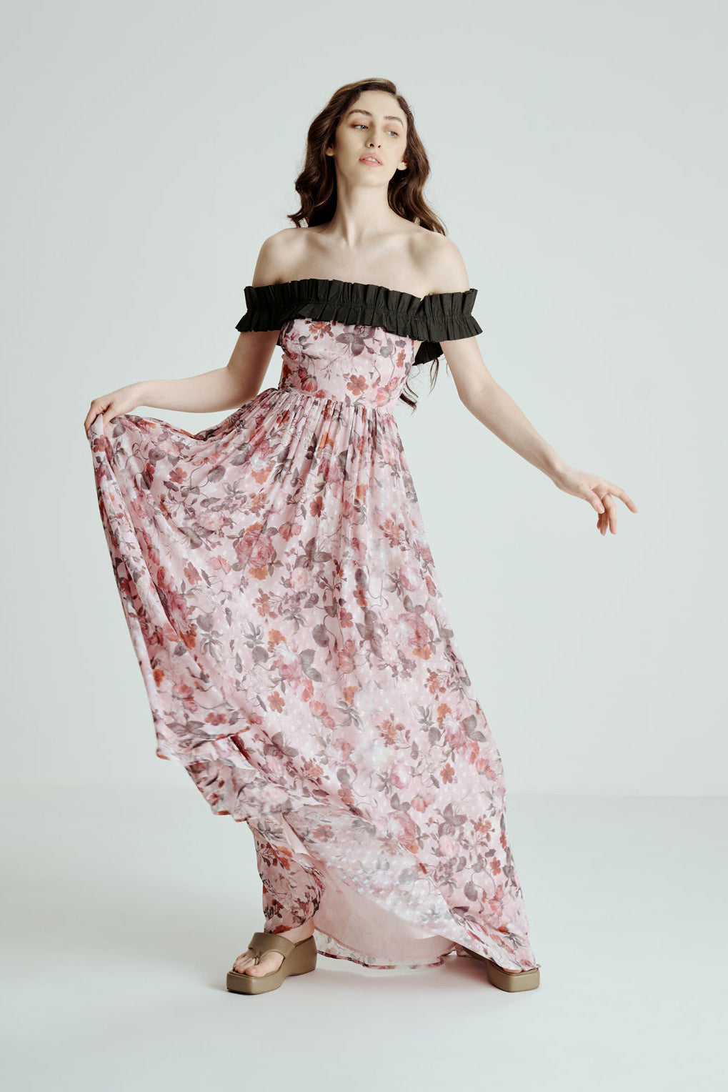 OFF SHOULDER FLORAL MAXI DRESS