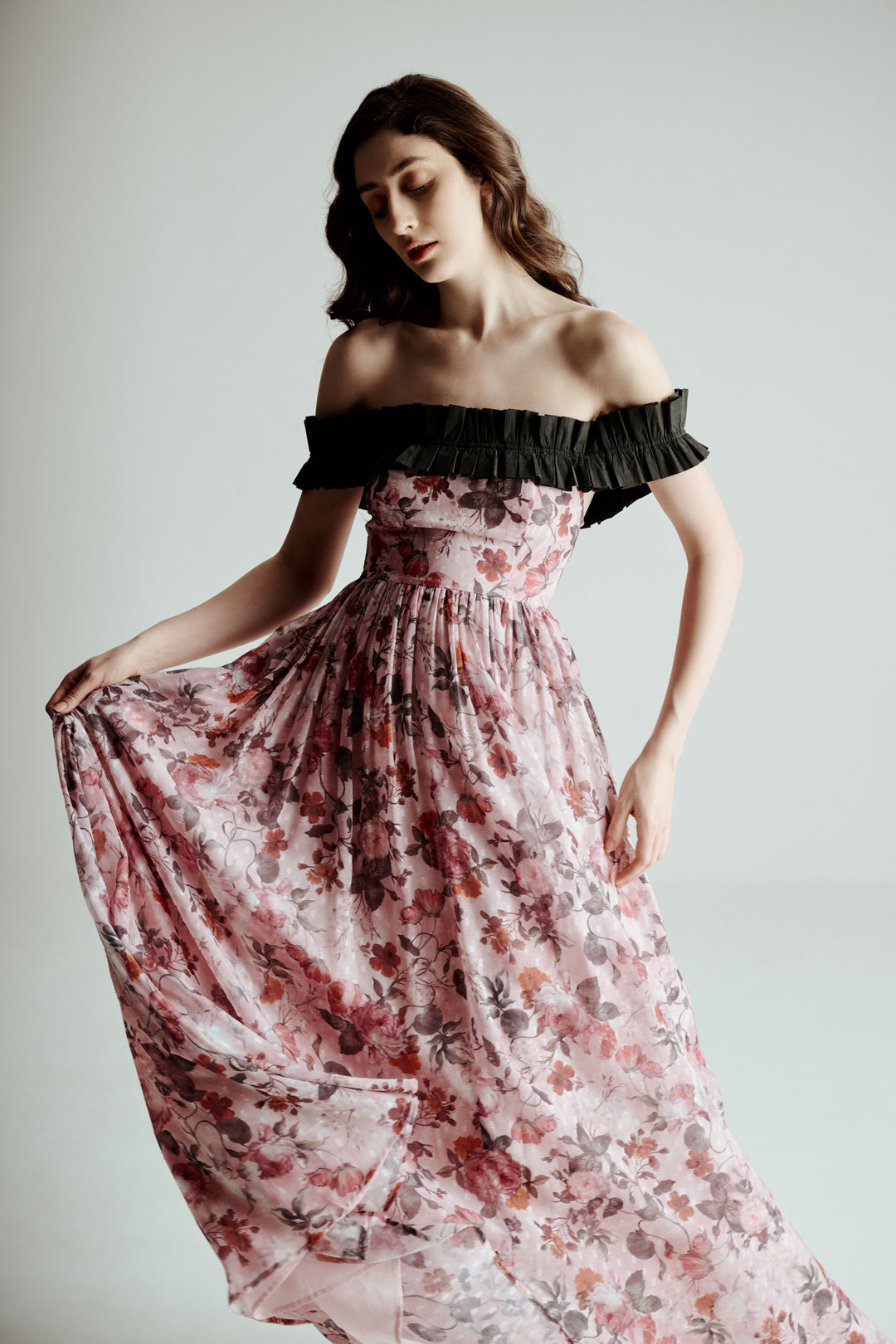 OFF SHOULDER FLORAL MAXI DRESS