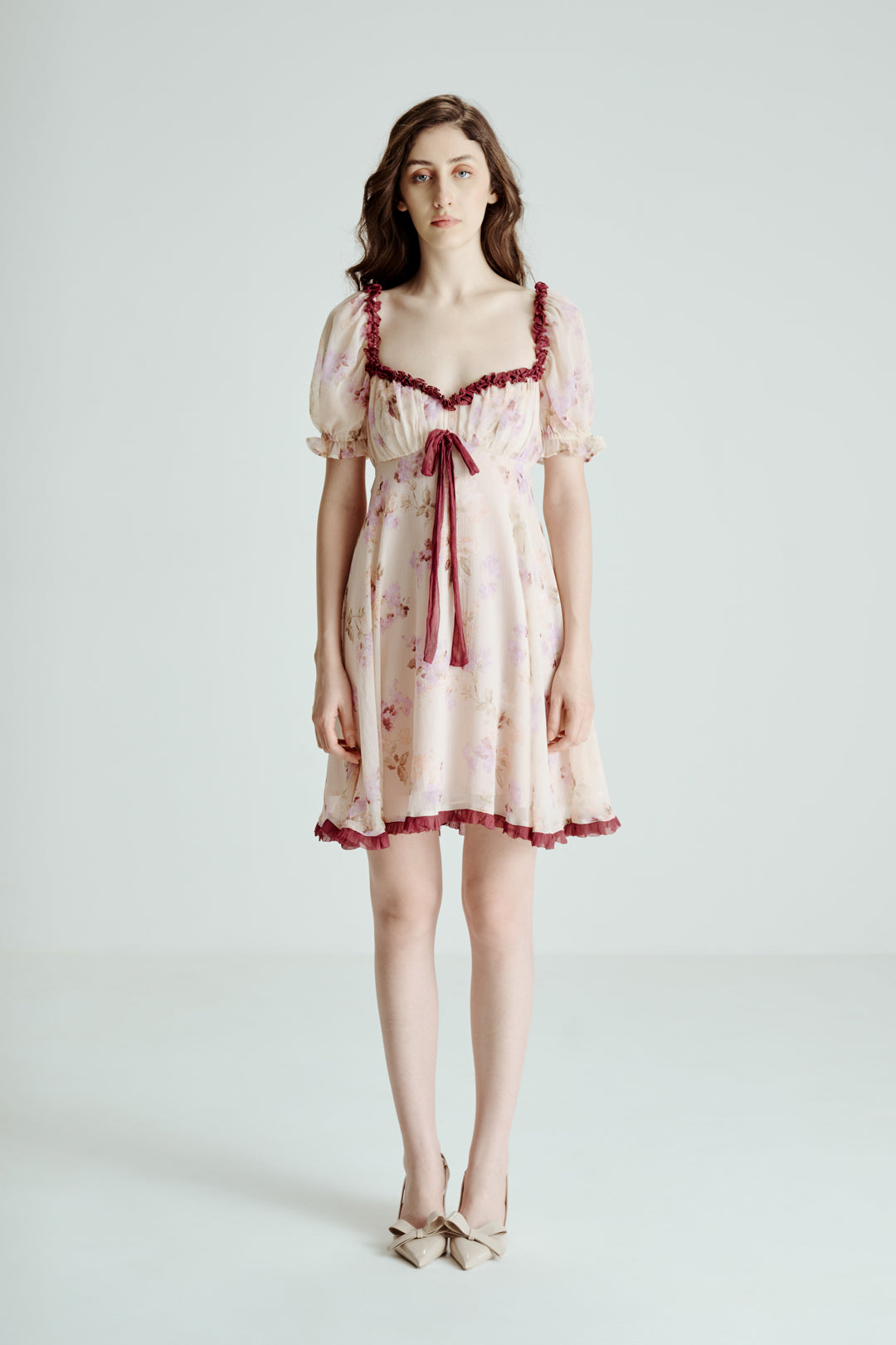 FLORAL MINI DRESS WITH PUFF SLEEVES