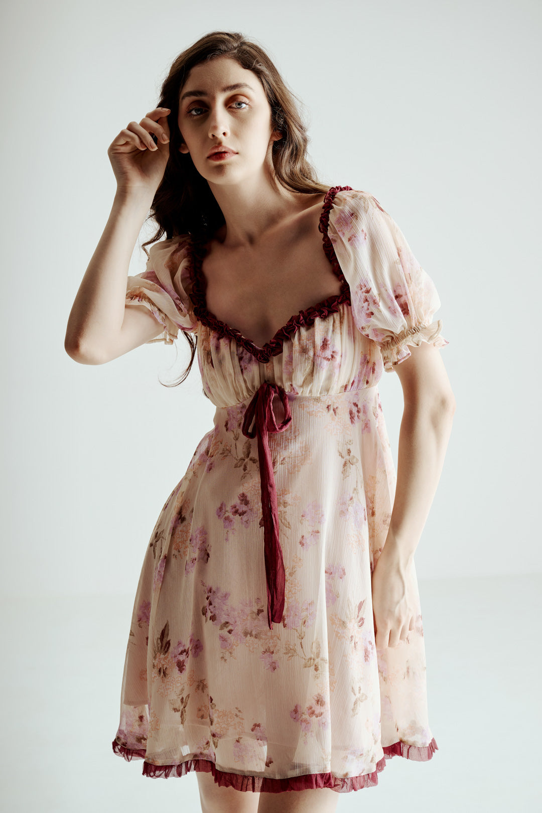 FLORAL MINI DRESS WITH PUFF SLEEVES