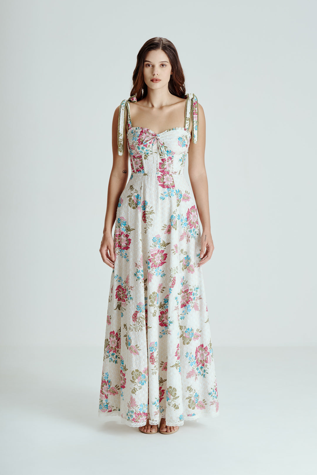 OFF WHITE FLORAL BUSTIER DRESS