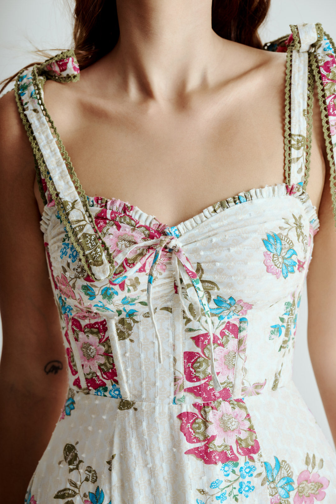 OFF WHITE FLORAL BUSTIER DRESS