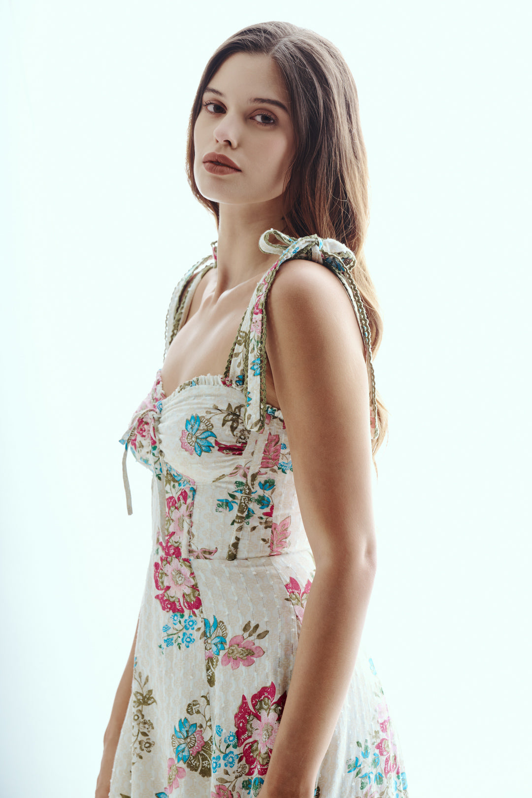 OFF WHITE FLORAL BUSTIER DRESS