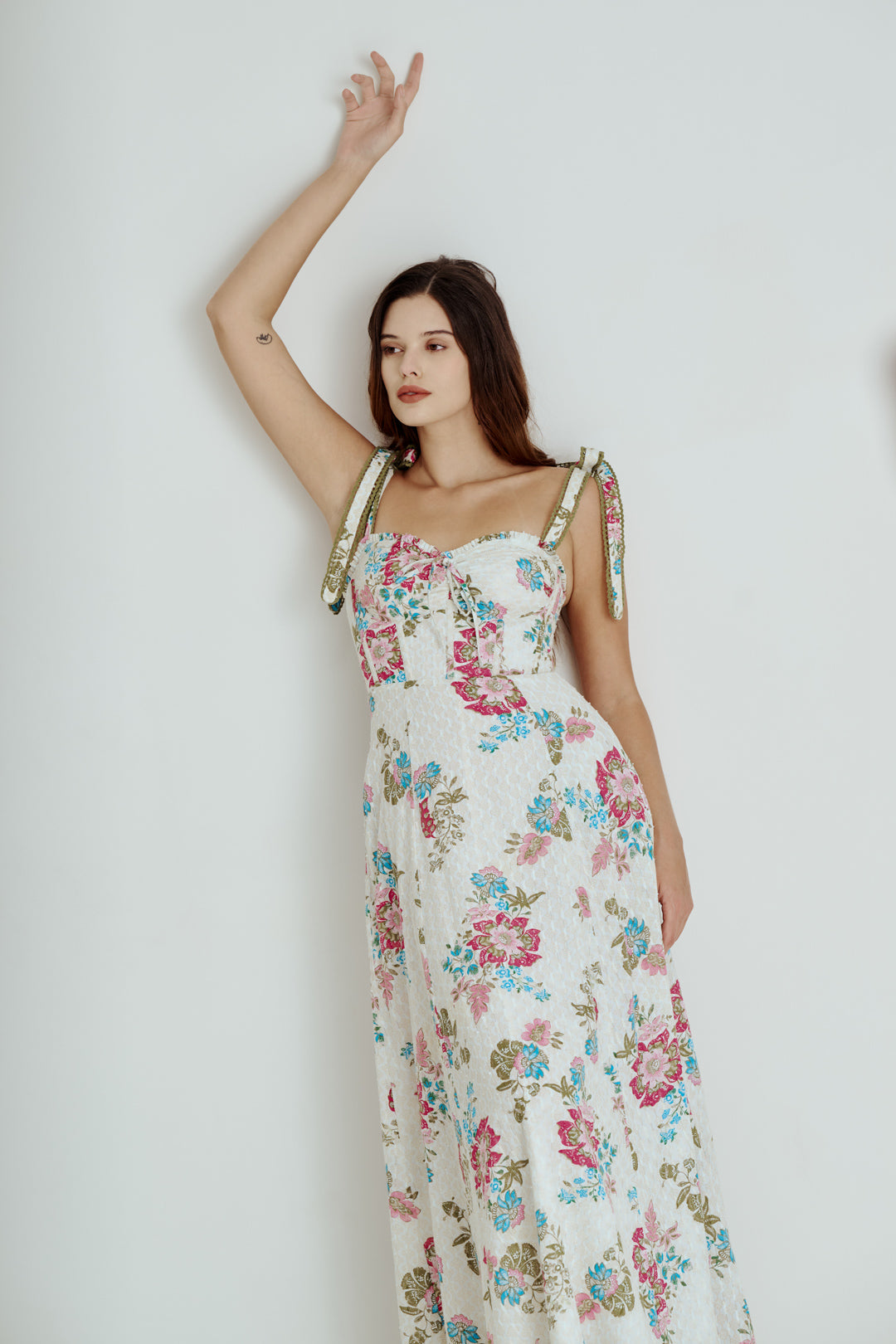OFF WHITE FLORAL BUSTIER DRESS
