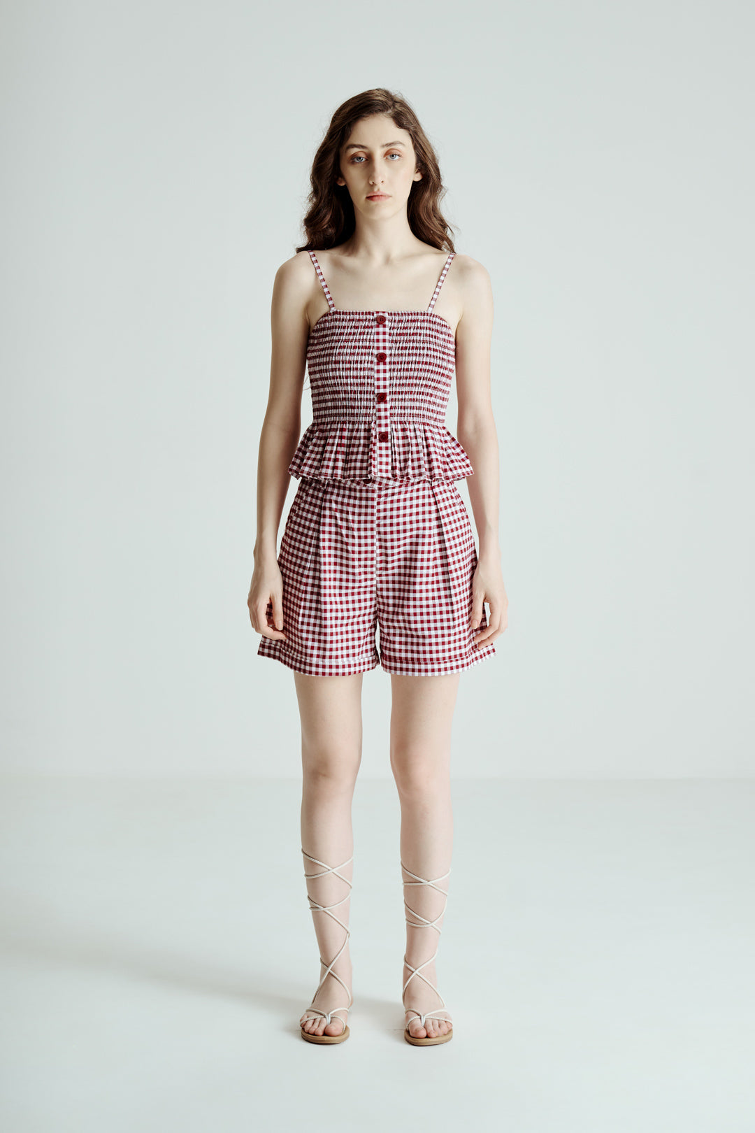 CHECKED CROP TOP AND SHORTS CO-ORD SET