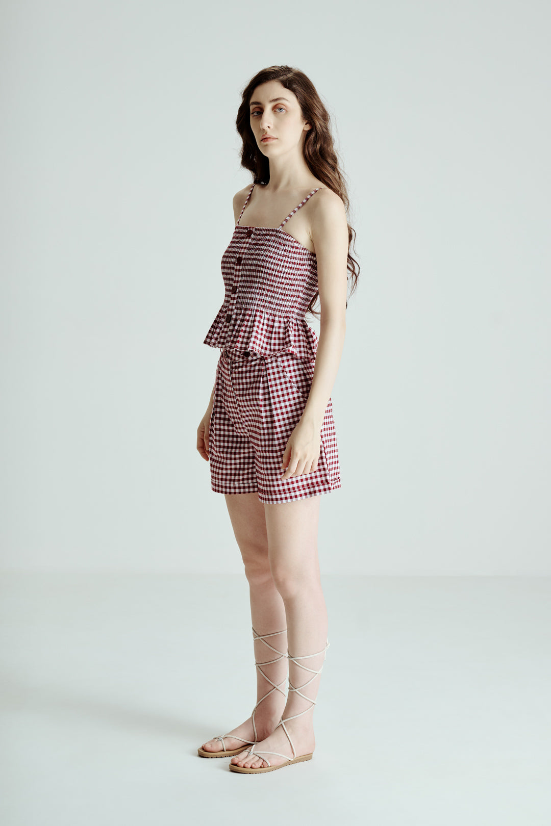 CHECKED CROP TOP AND SHORTS CO-ORD SET