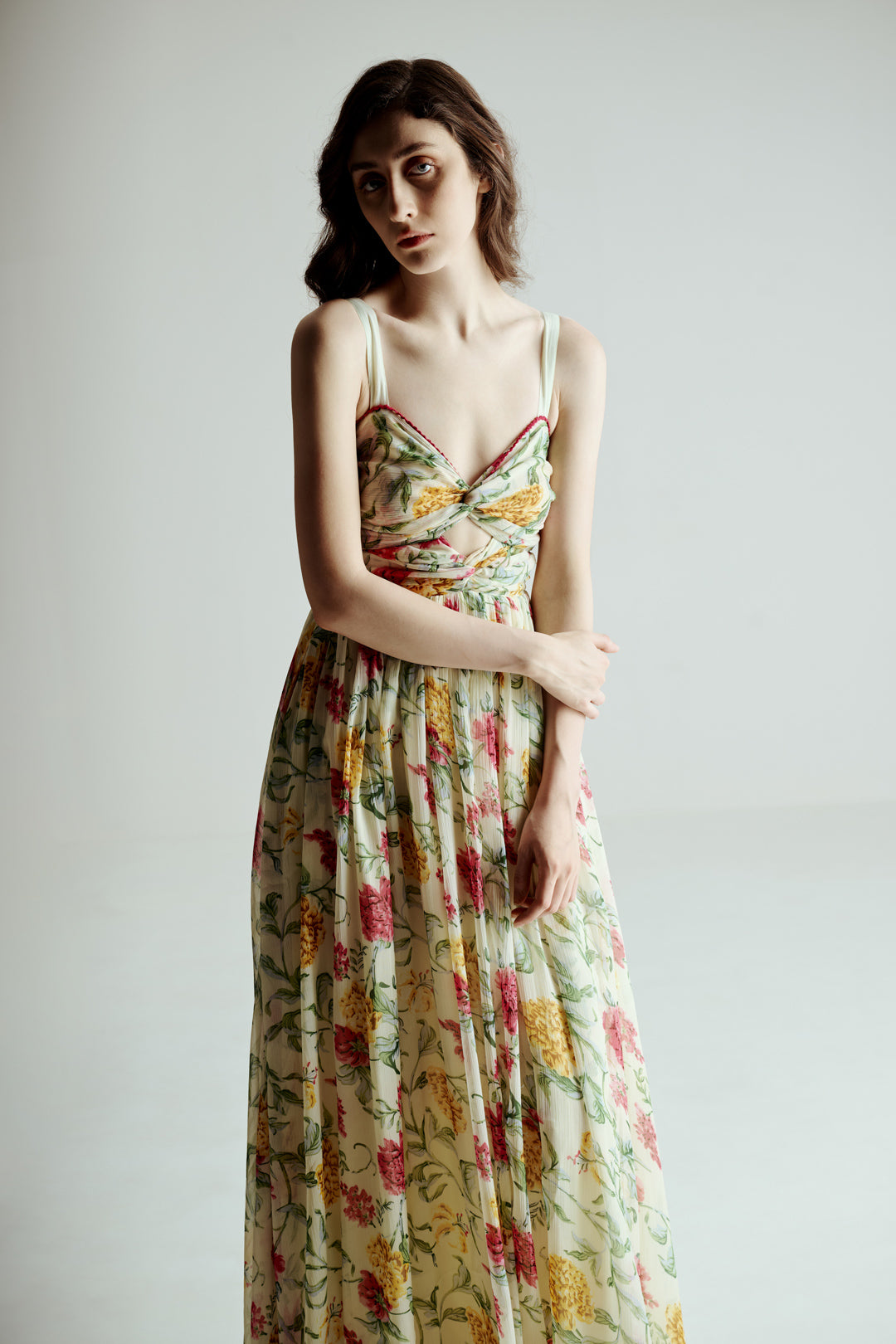 CUT OUT FLORAL MAXI DRESS