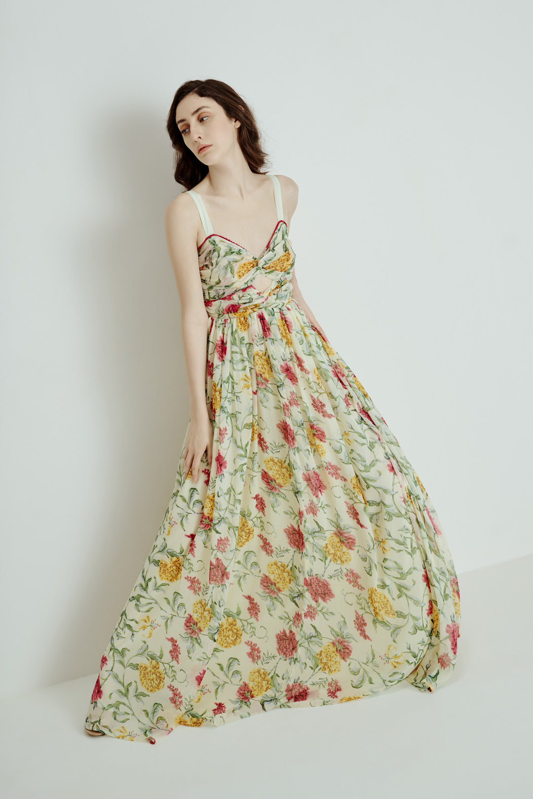 CUT OUT FLORAL MAXI DRESS