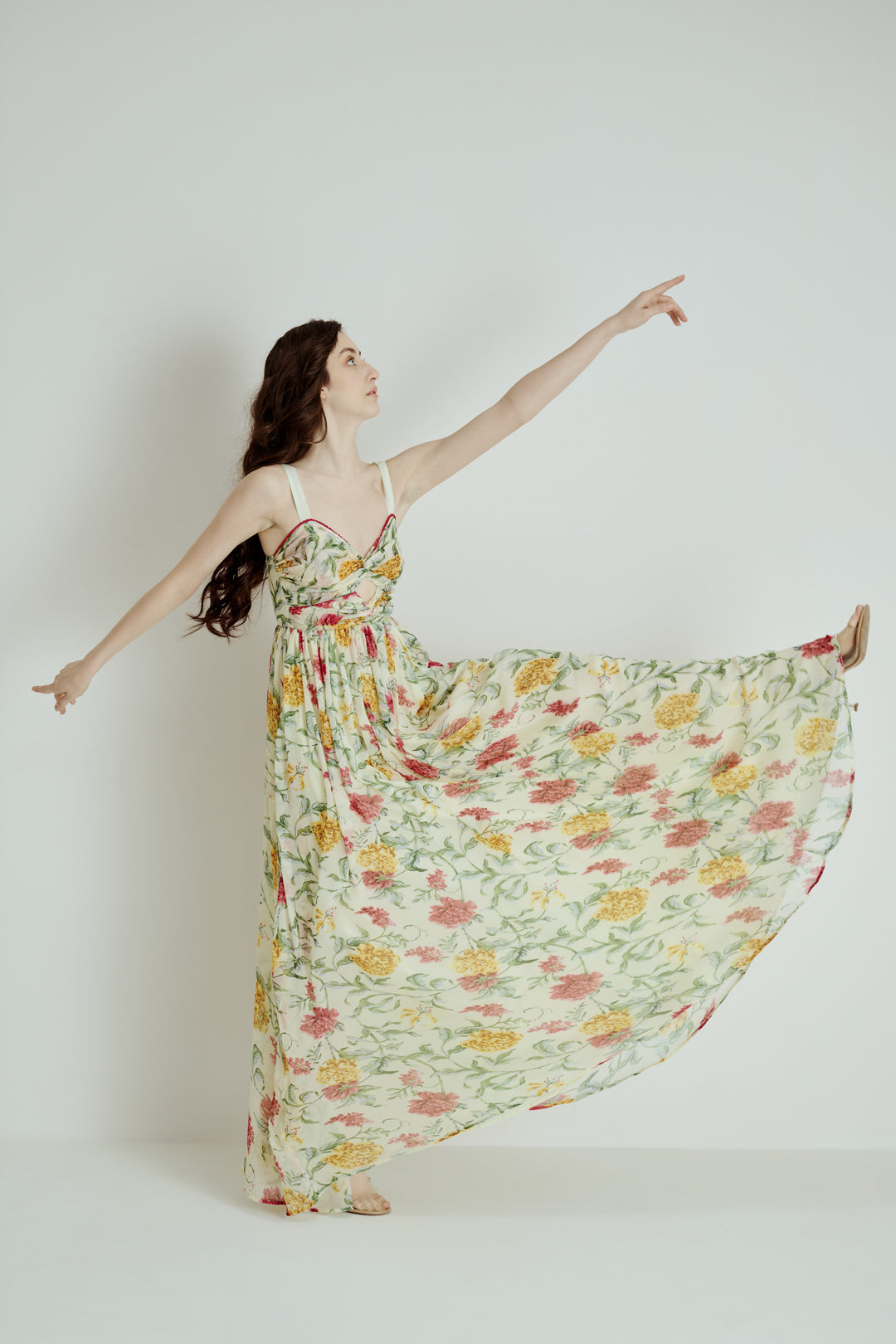 CUT OUT FLORAL MAXI DRESS