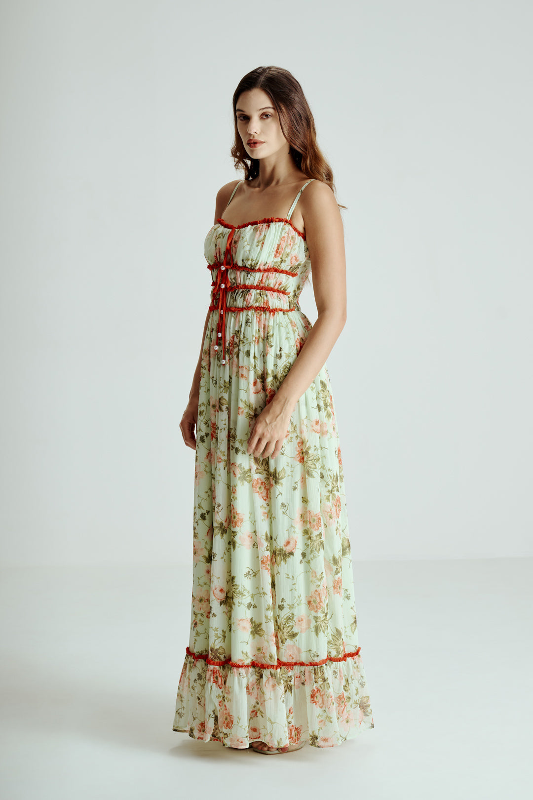 MINT FLORAL DRAPE MAXI DRESS