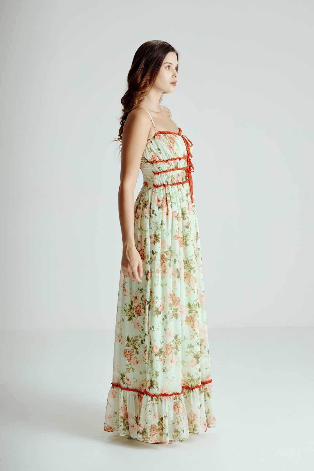 MINT FLORAL DRAPE MAXI DRESS