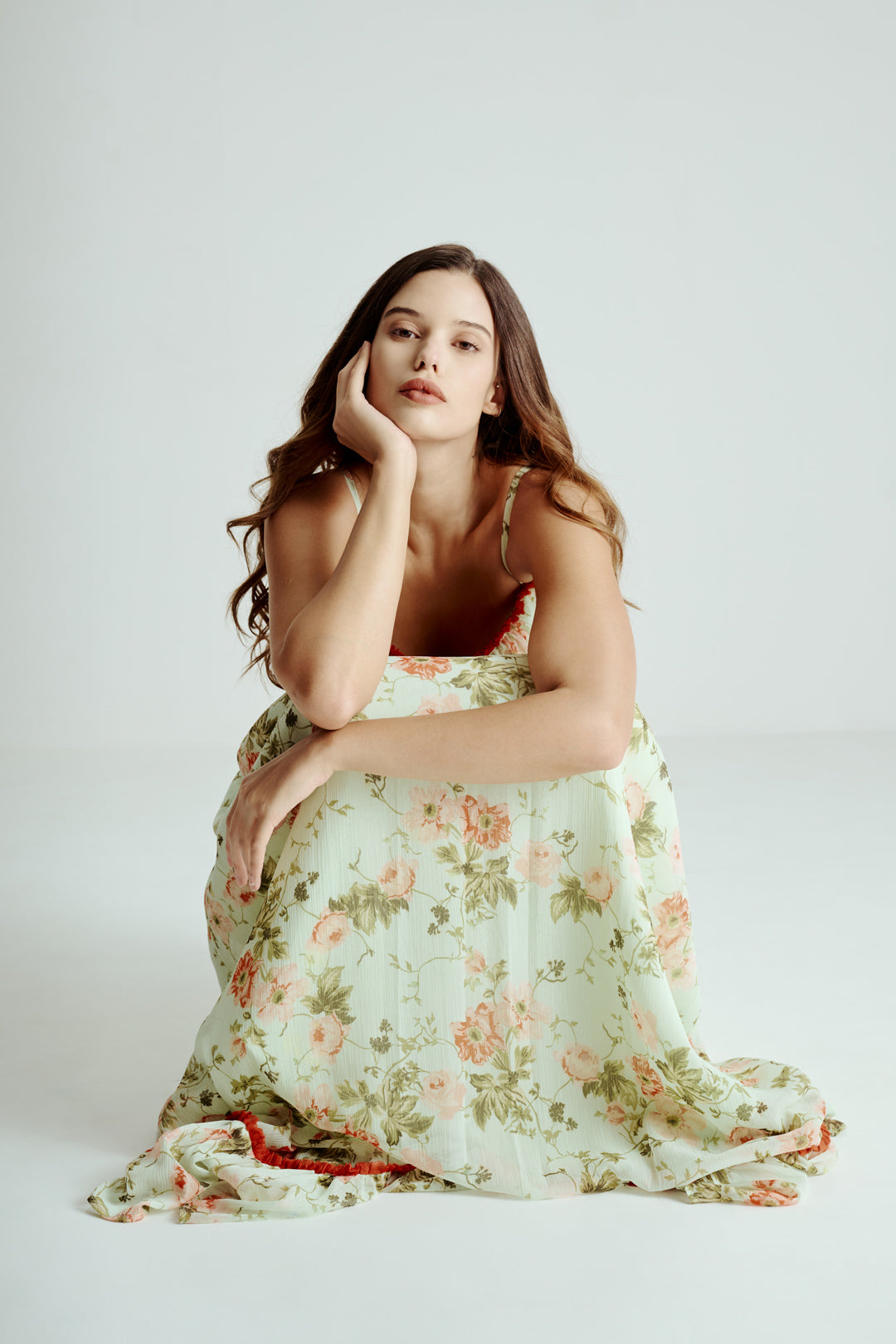 MINT FLORAL DRAPE MAXI DRESS