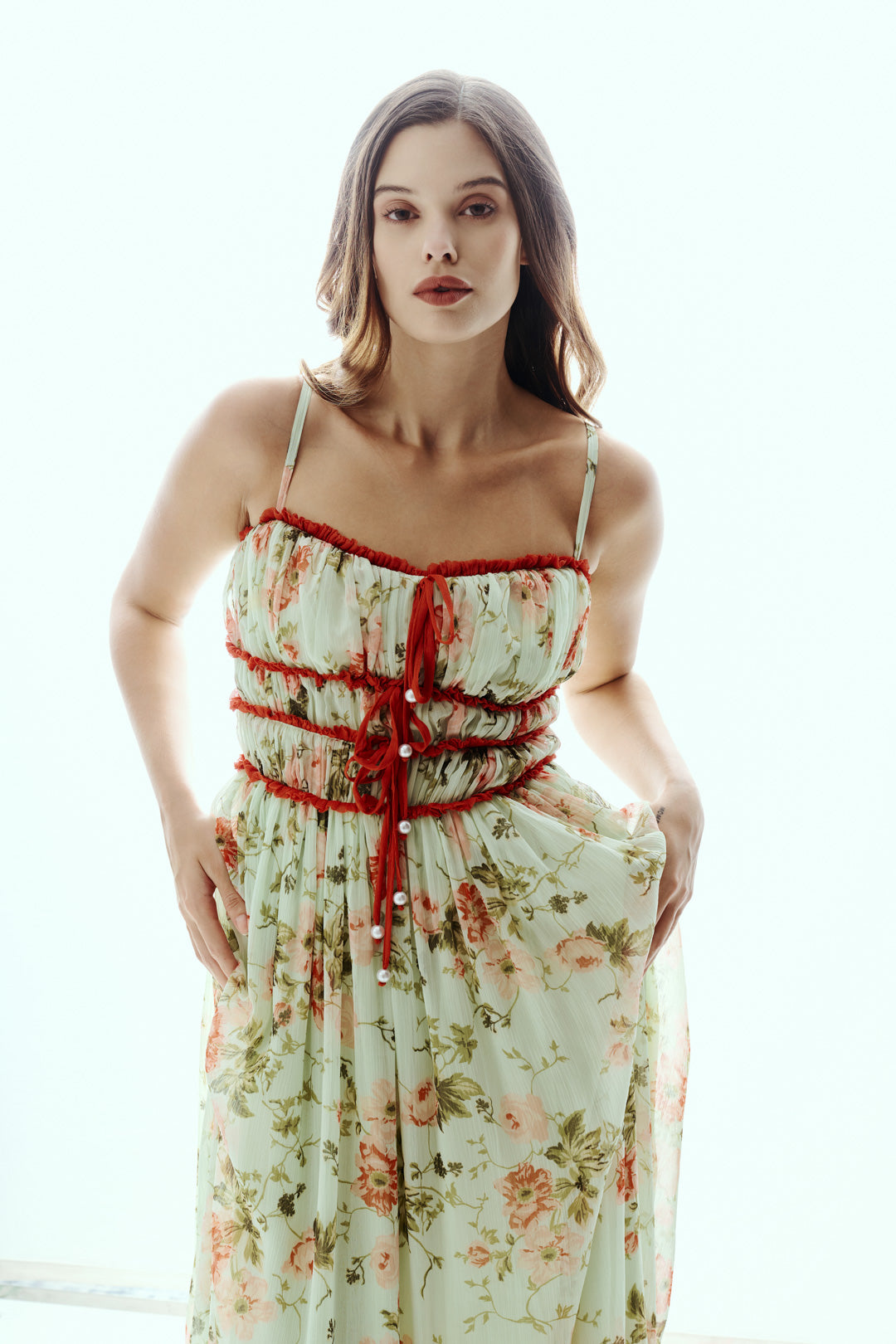 MINT FLORAL DRAPE MAXI DRESS