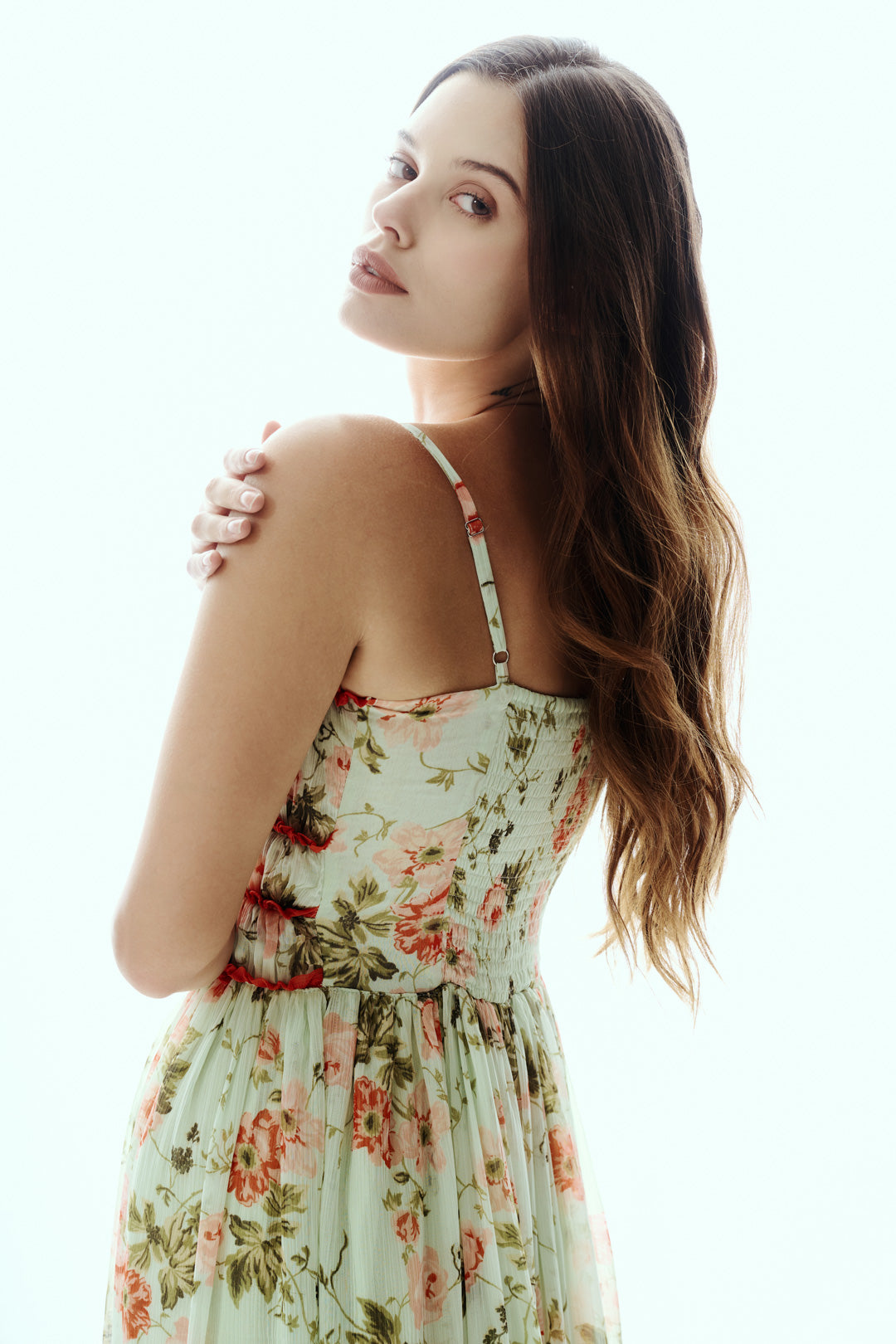 MINT FLORAL DRAPE MAXI DRESS