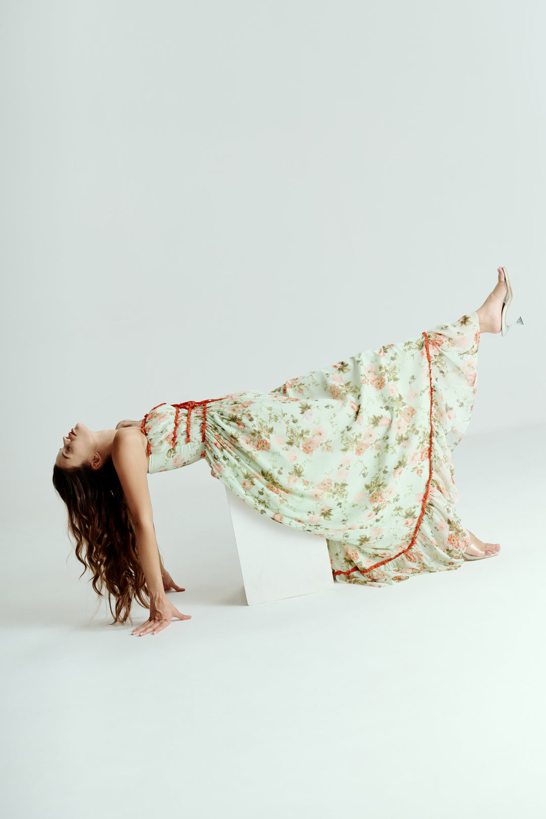 MINT FLORAL DRAPE MAXI DRESS