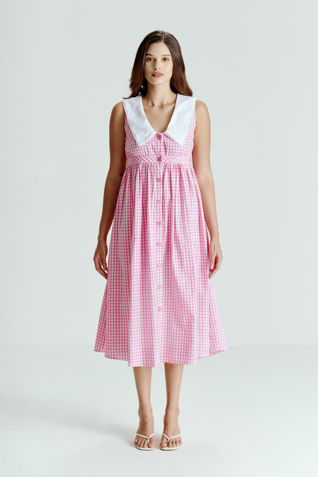 PINK GINGHAM COLLAR DRESS