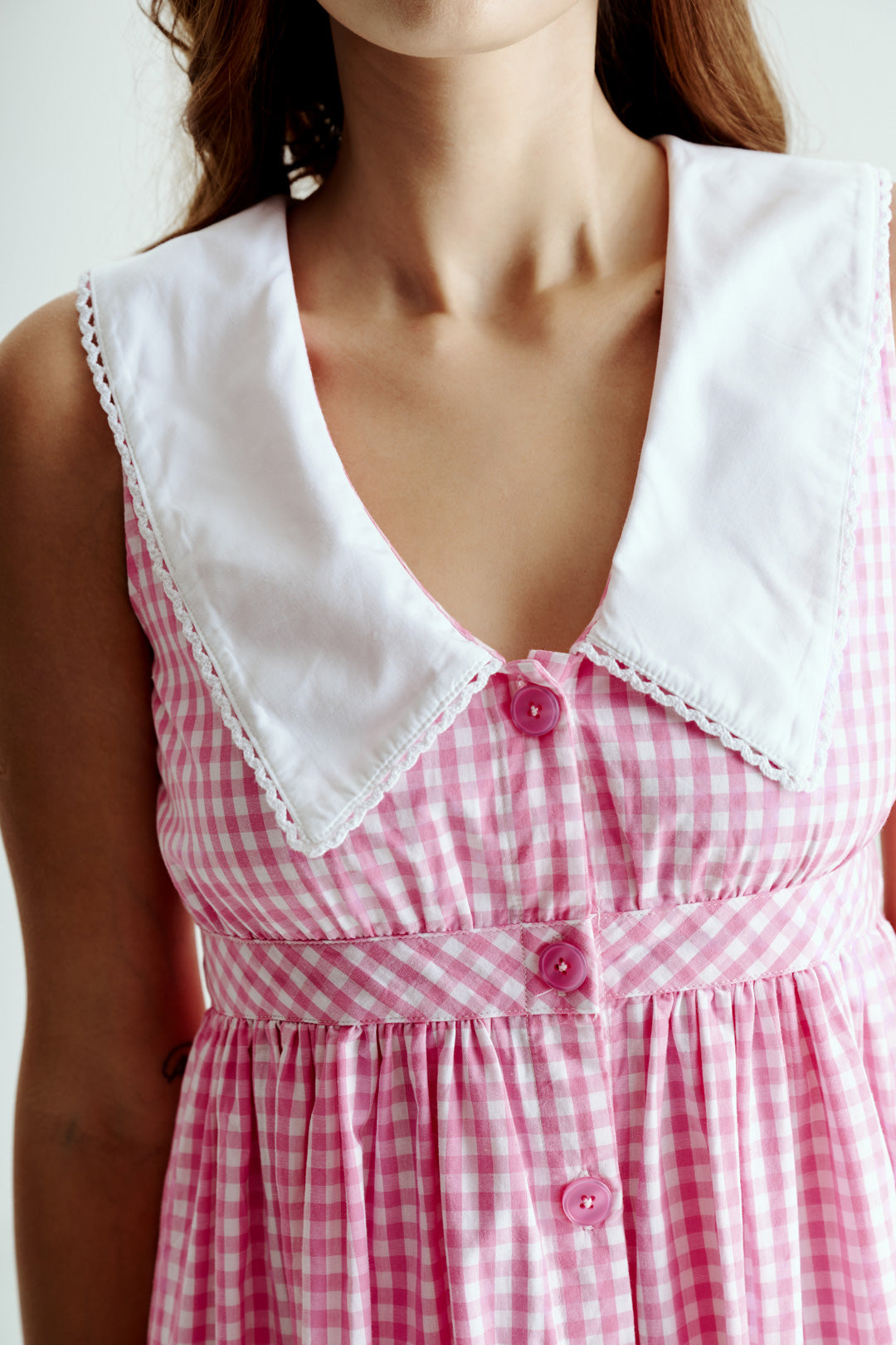 PINK GINGHAM COLLAR DRESS
