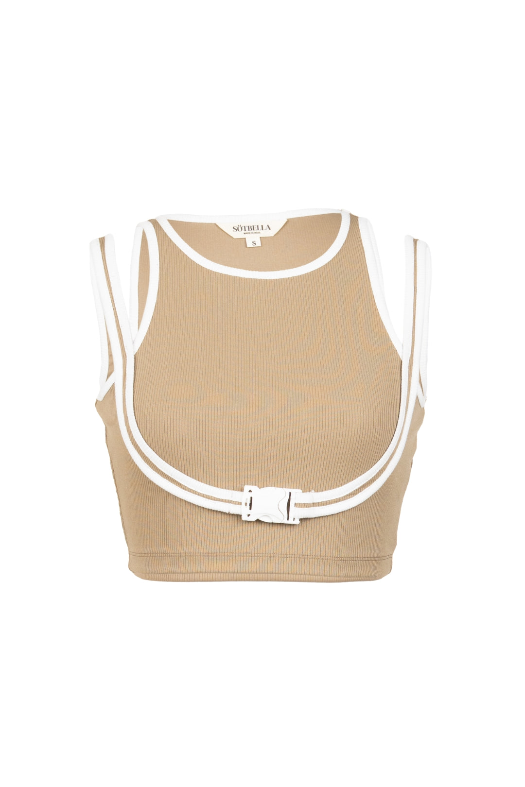 BROWN MOCK BELT CROP TOP