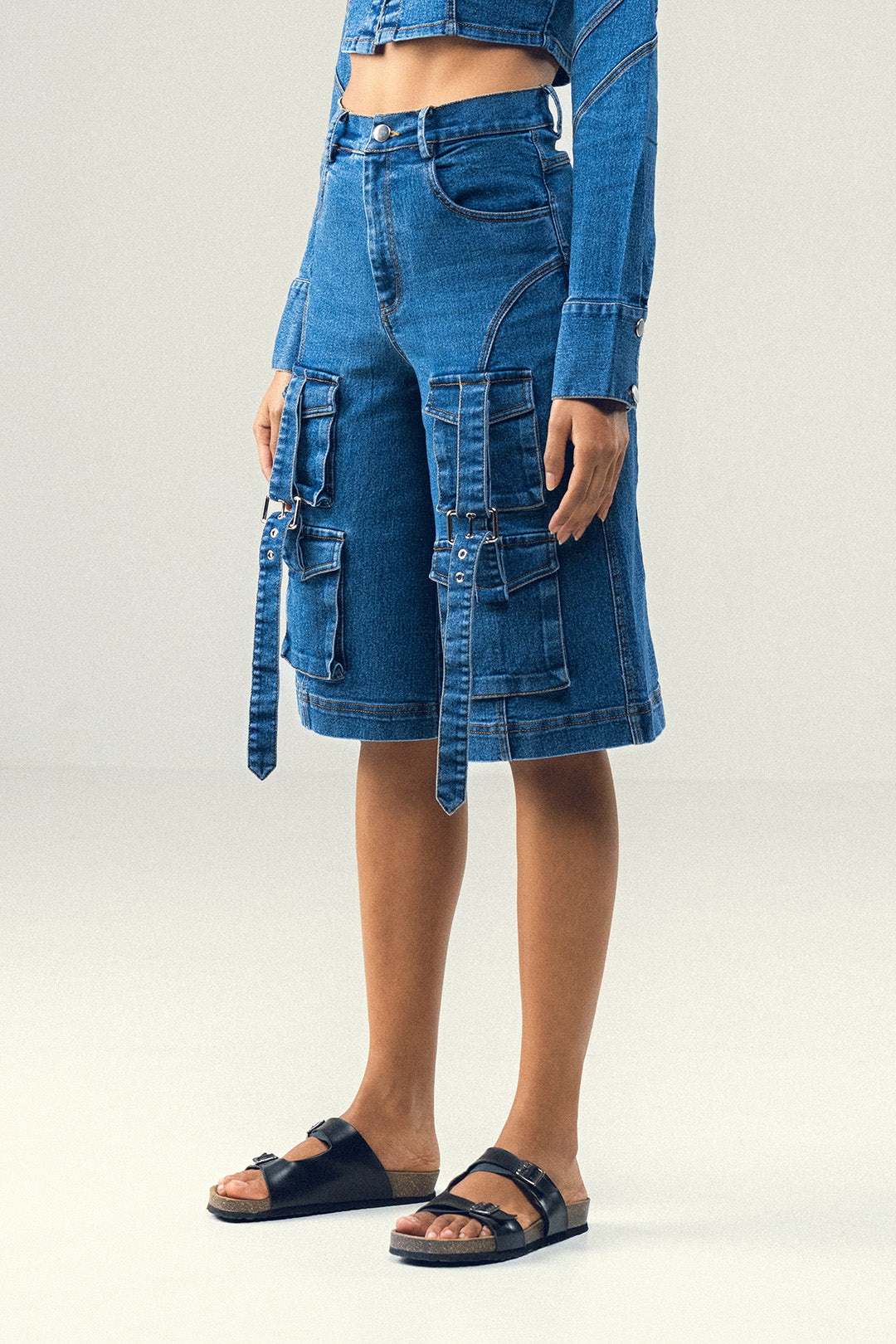 UTILITY ZIP DENIM SHORTS