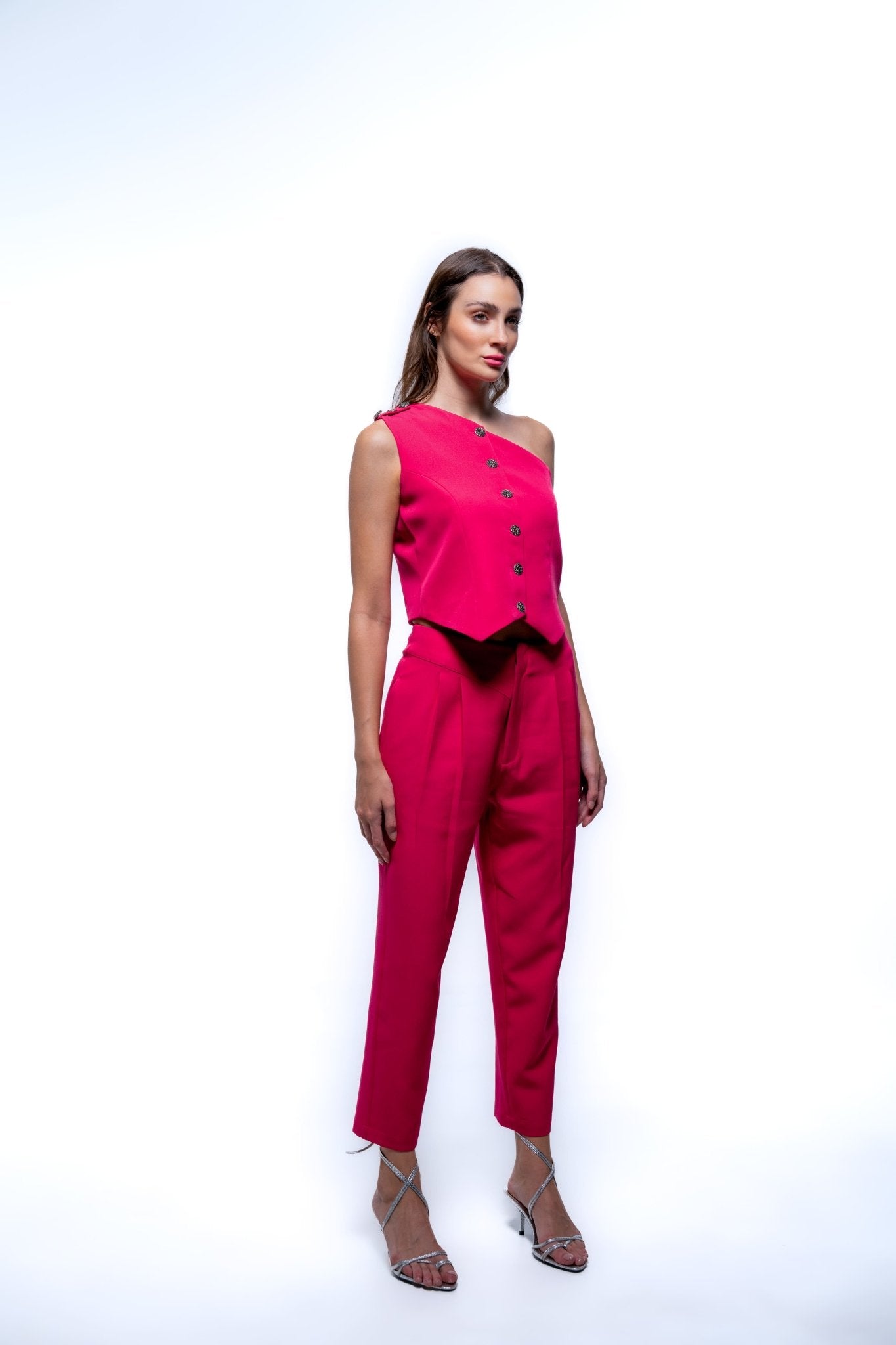 ASYMETRICAL ONE SHOULDER TOP AND PANT FUCHIA PINK CO - ORD SET - Sotbella
