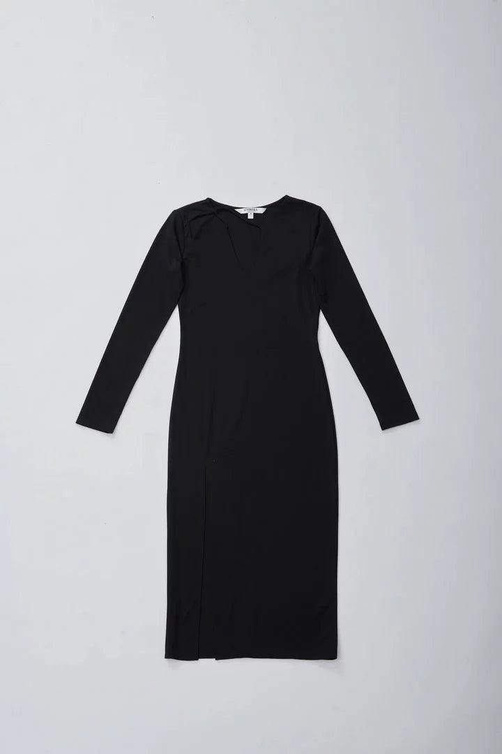 Black Bodycon Dress With Slit - Sotbella