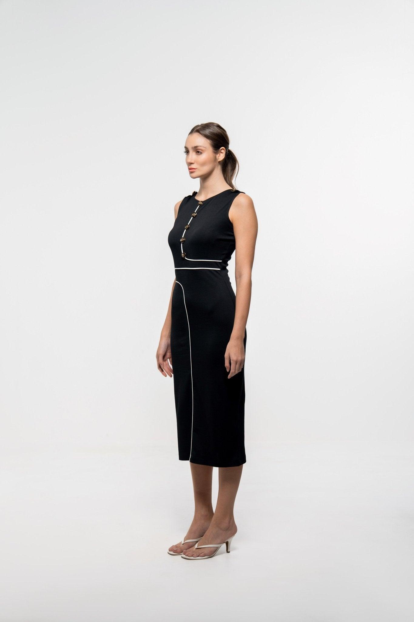 BLACK BODYCON DRESS WITH WHITE STYLELINE DETAIL - Sotbella