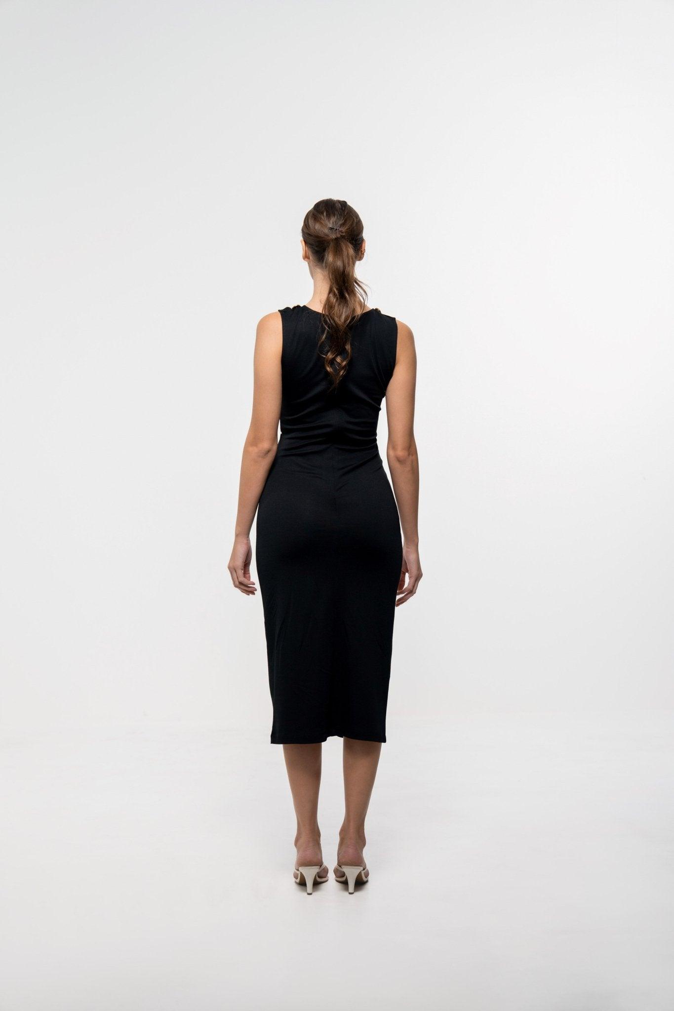 BLACK BODYCON DRESS WITH WHITE STYLELINE DETAIL - Sotbella
