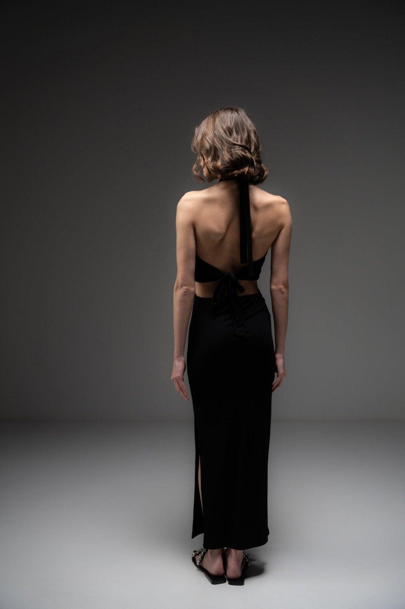 Black Cut Out Bodycon Dress With Slit - Sotbella