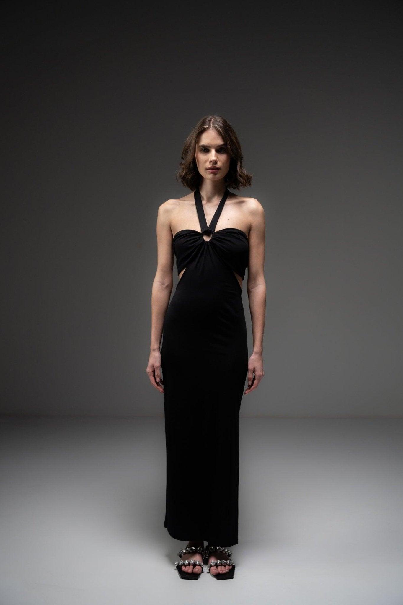 Black Cut Out Bodycon Dress With Slit - Sotbella