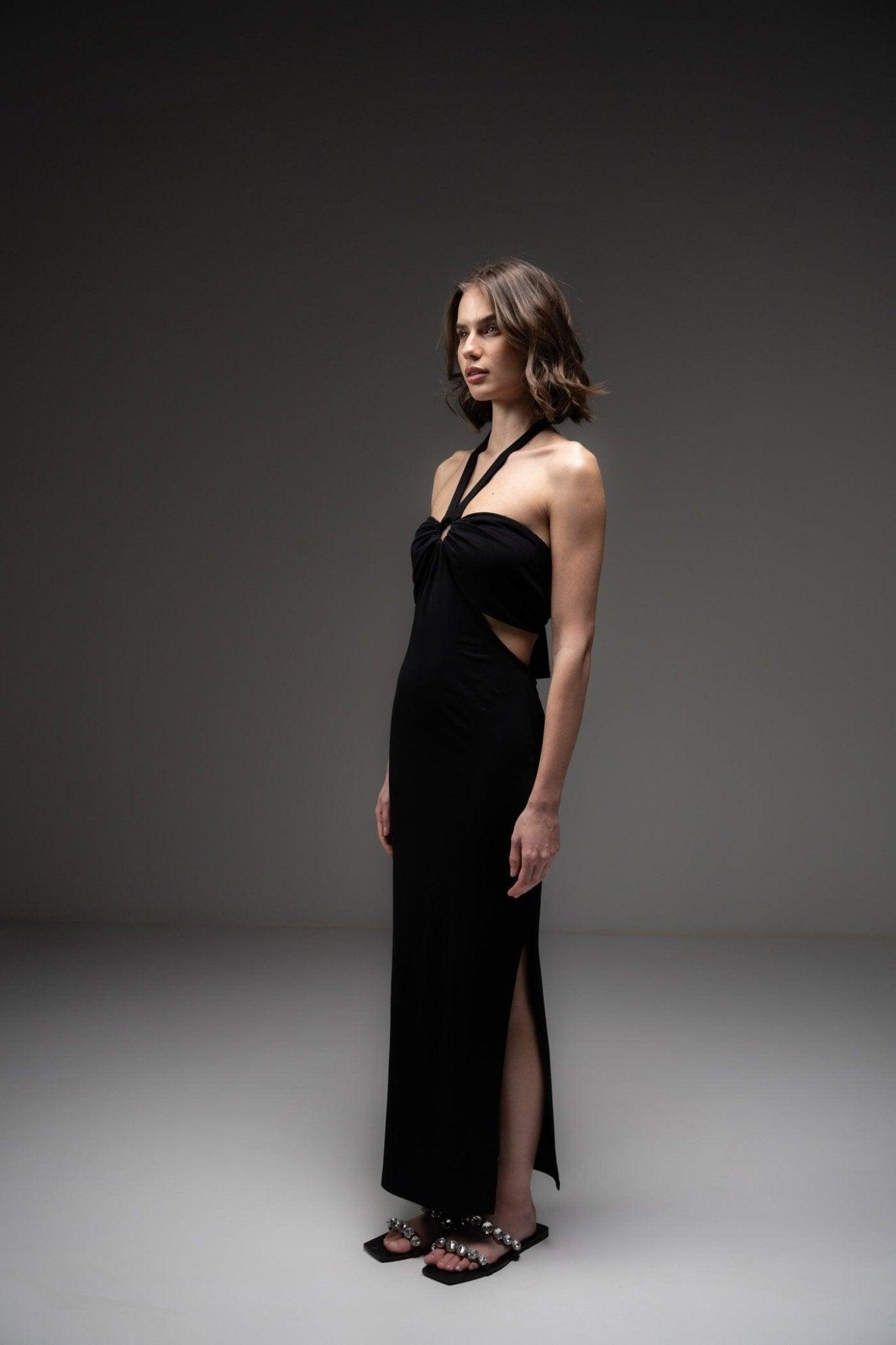 Black Cut Out Bodycon Dress With Slit - Sotbella