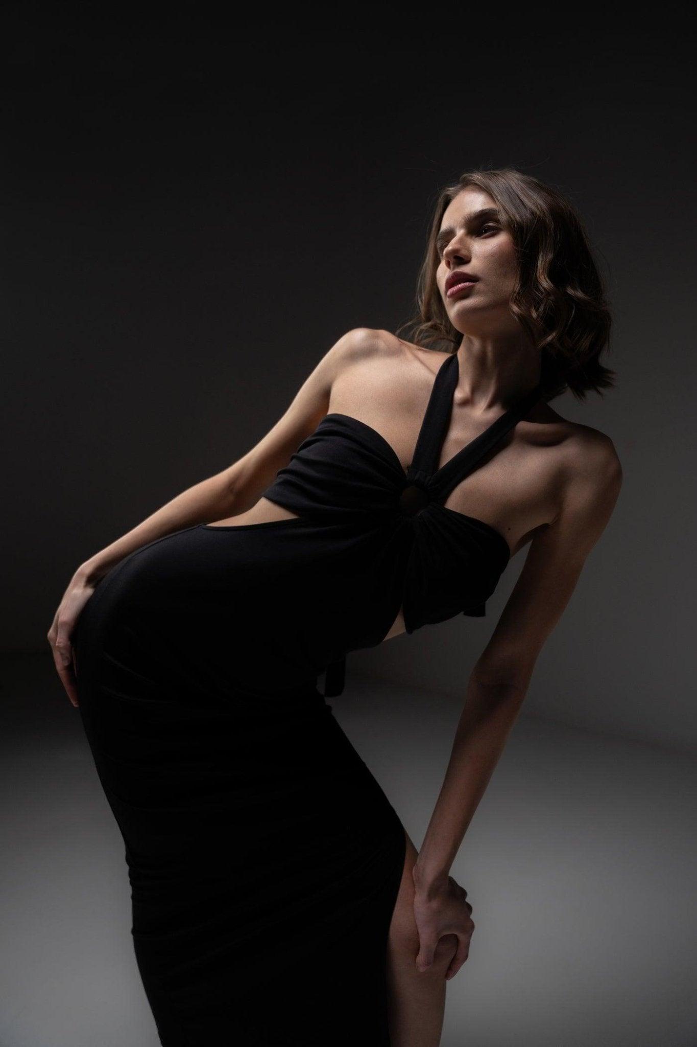 Black Cut Out Bodycon Dress With Slit - Sotbella