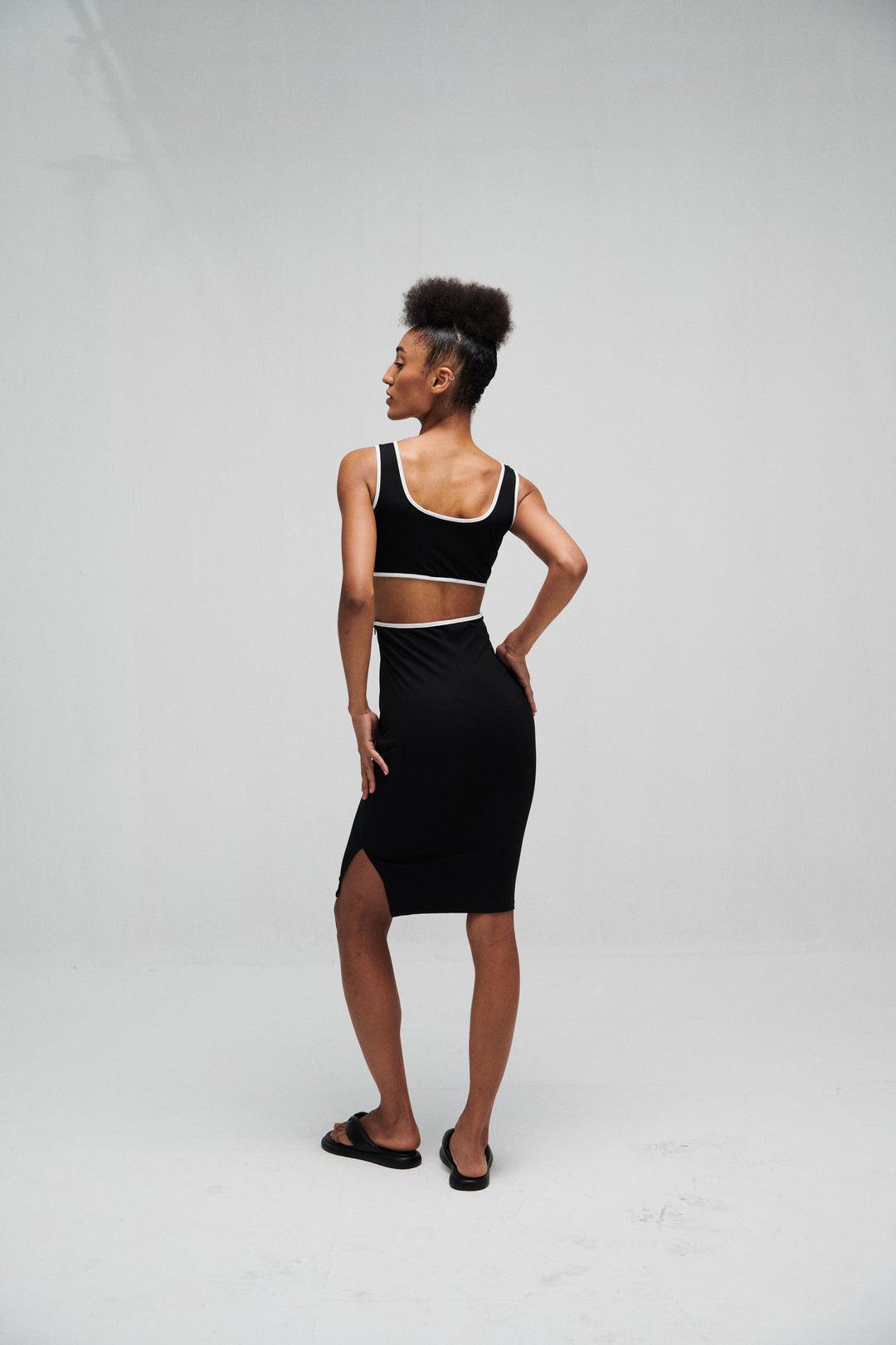 Black Cut Out Dress With Pipping - Sotbella