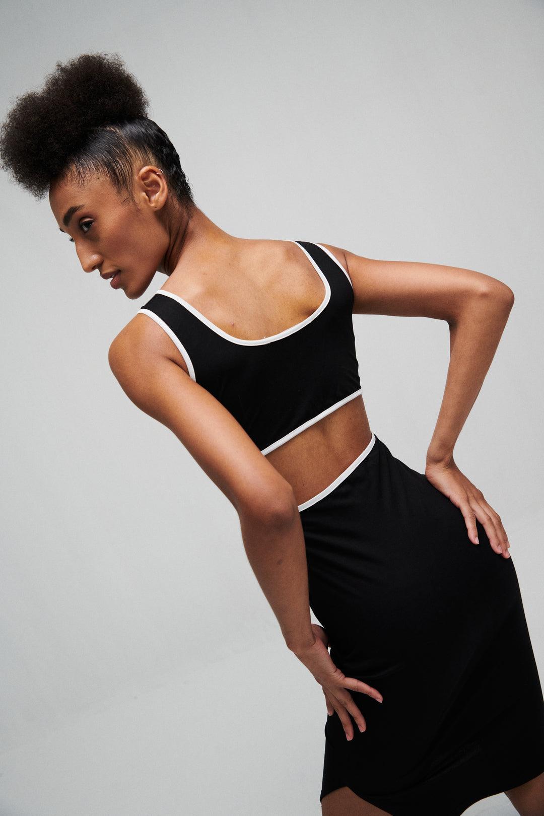 Black Cut Out Dress With Pipping - Sotbella