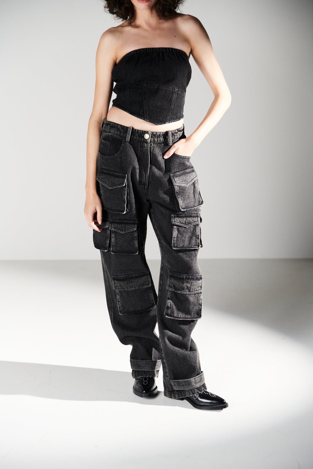 Black Denim Cargo Pant - Main Image