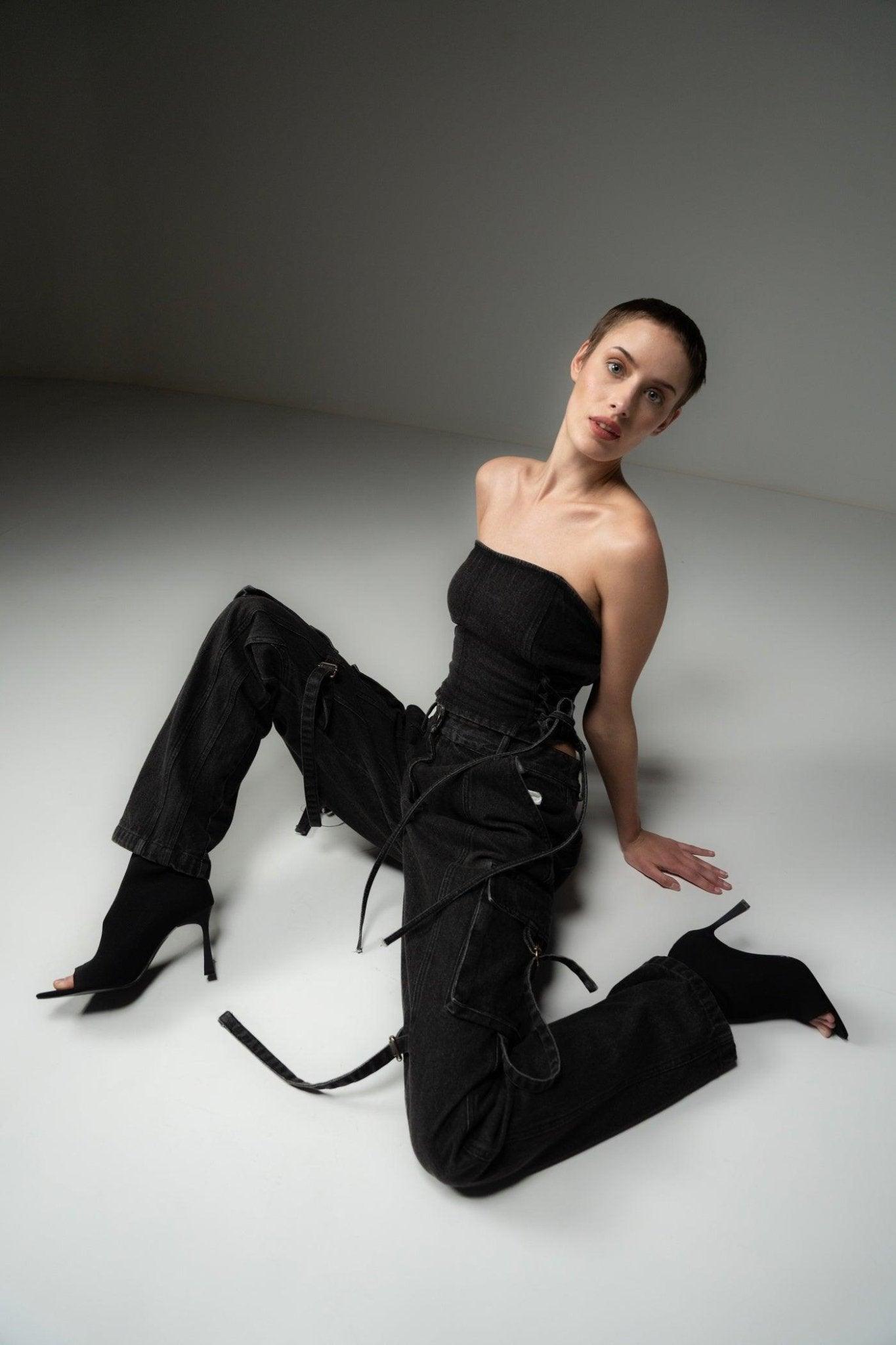 BLACK DENIM TUBE TOP - Sotbella
