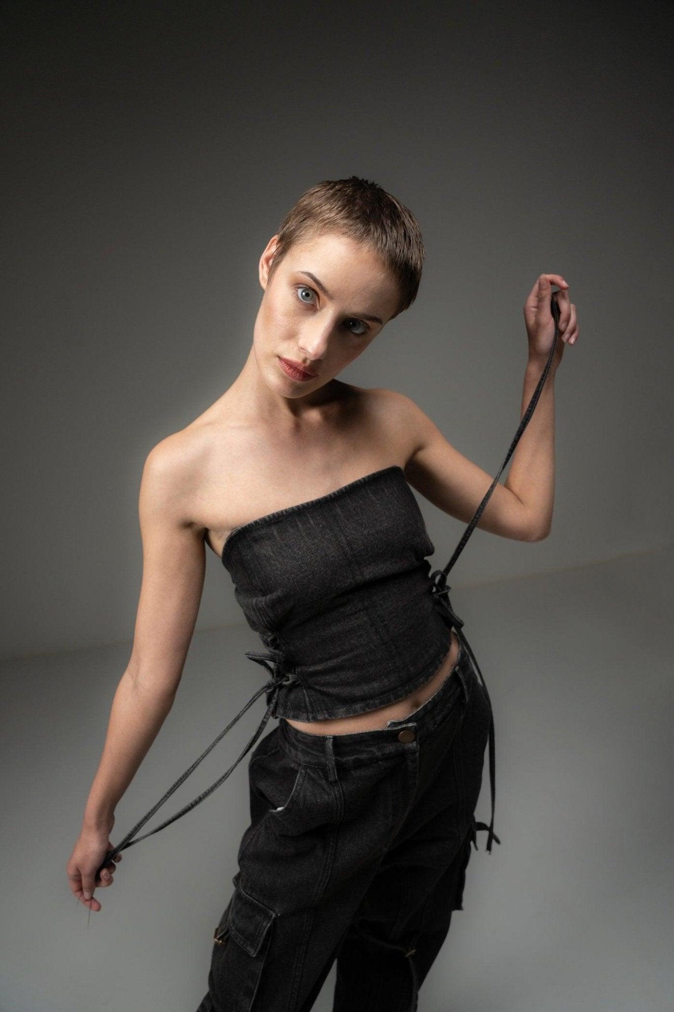 BLACK DENIM TUBE TOP - Sotbella