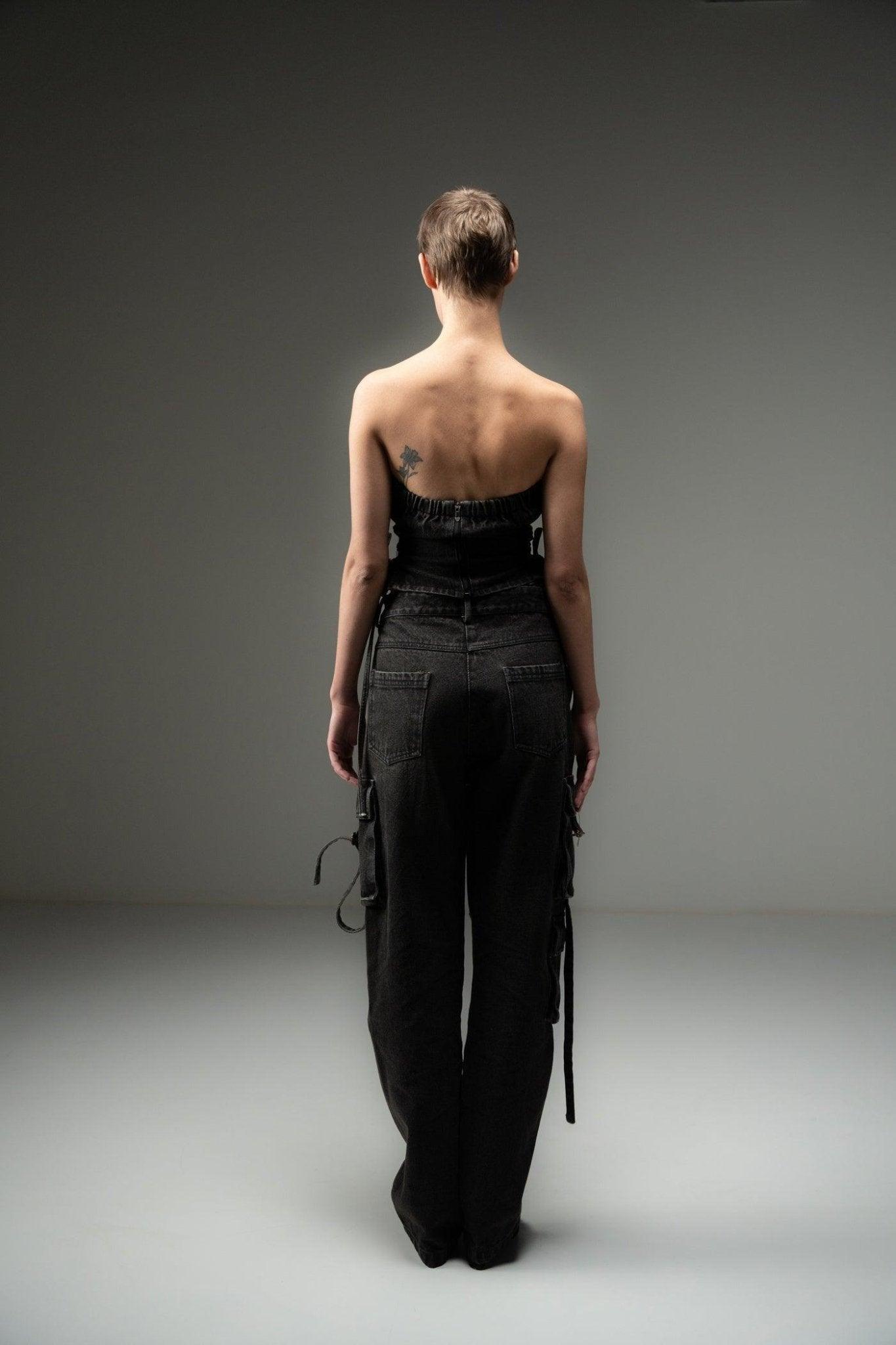 BLACK DENIM TUBE TOP - Sotbella