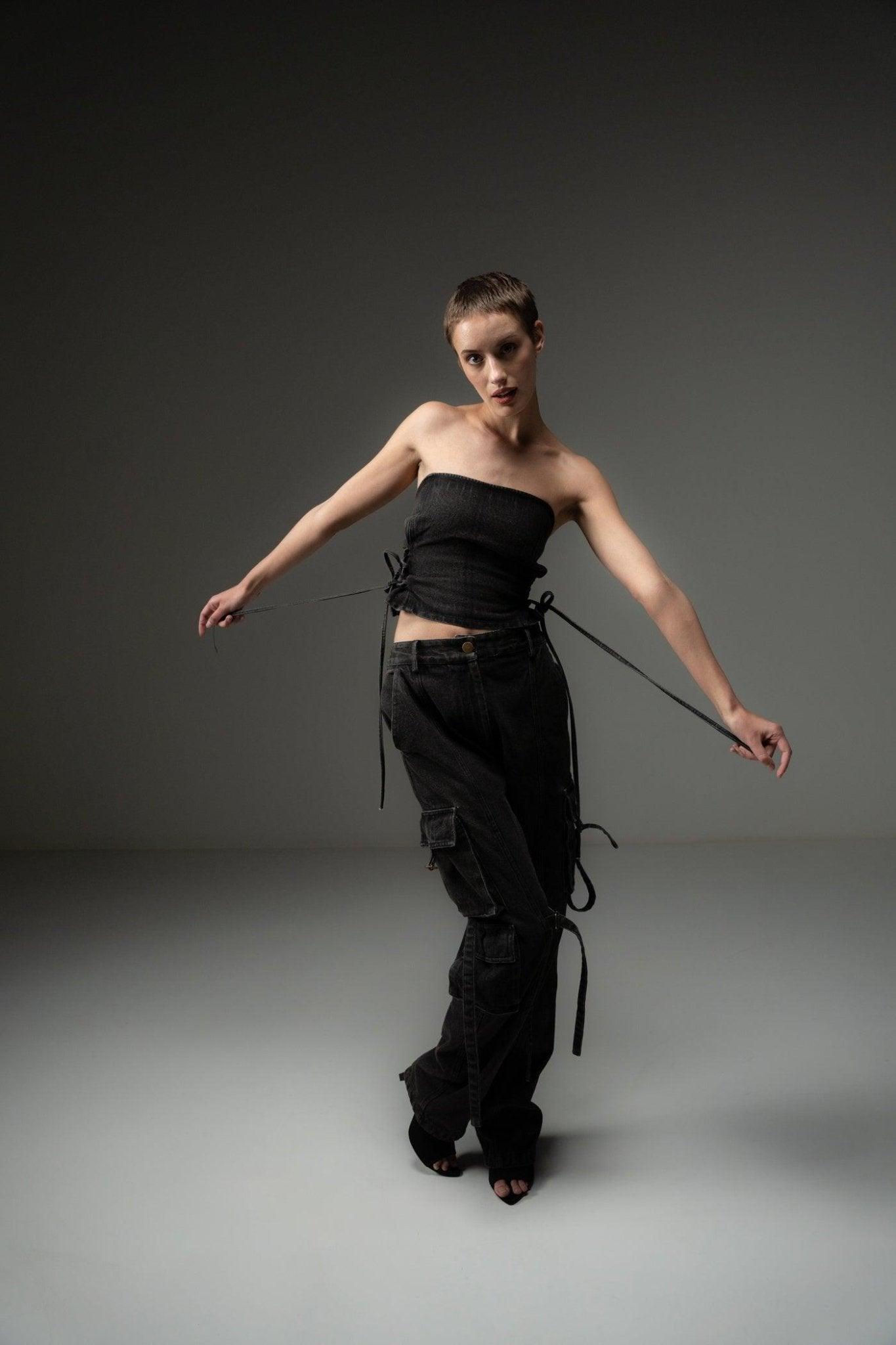 BLACK DENIM TUBE TOP - Sotbella