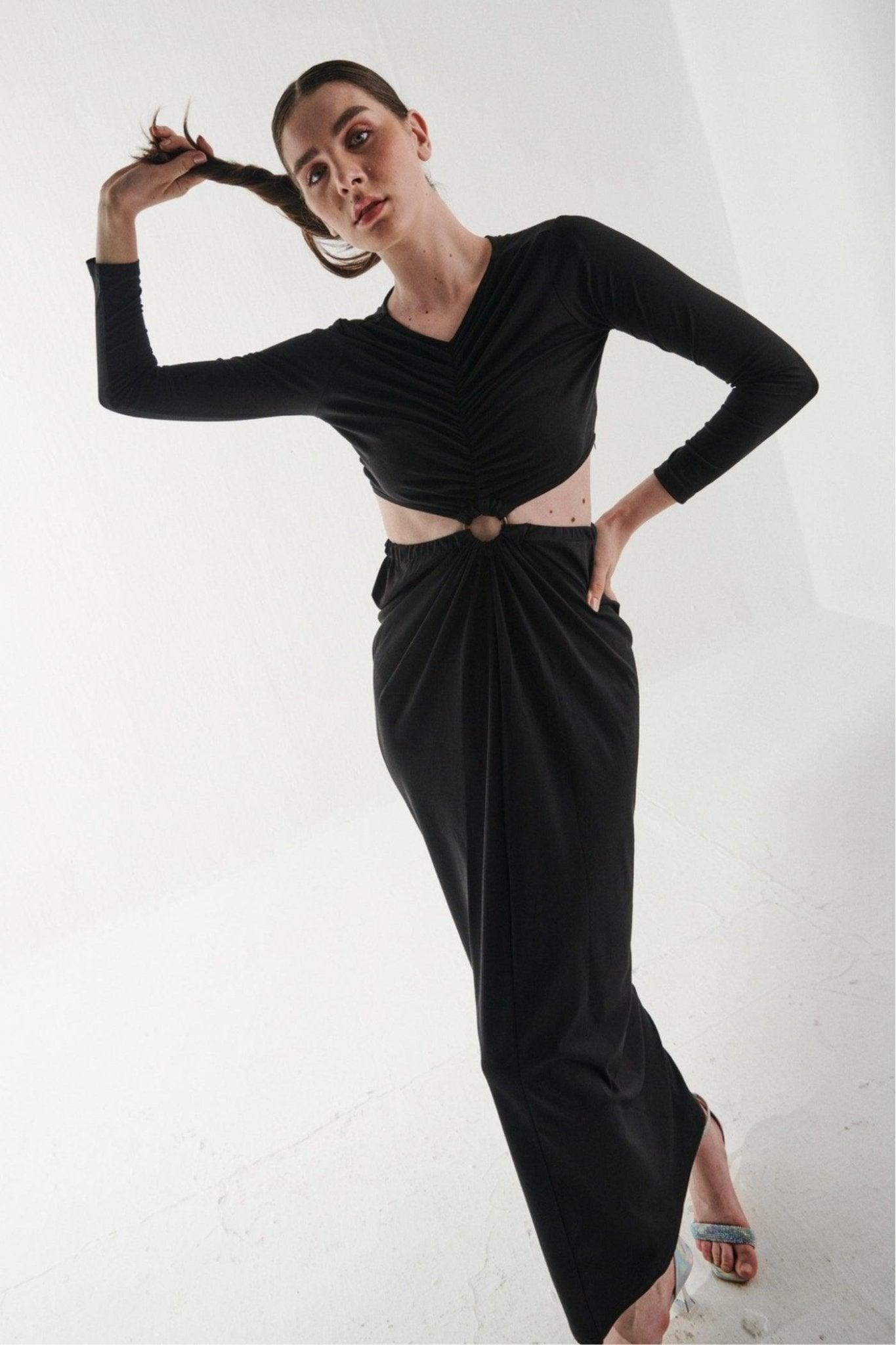 Black Full Sleeves Maxi Dress - Sotbella