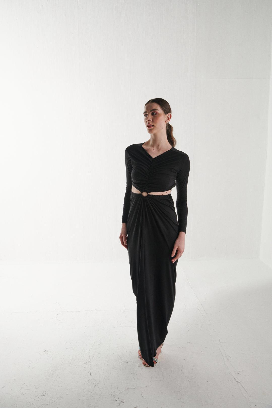 Black Full Sleeves Maxi Dress - Sotbella