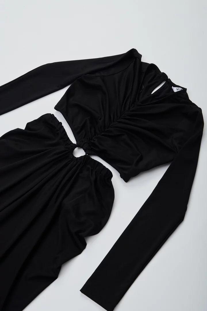 Black Full Sleeves Maxi Dress - Sotbella