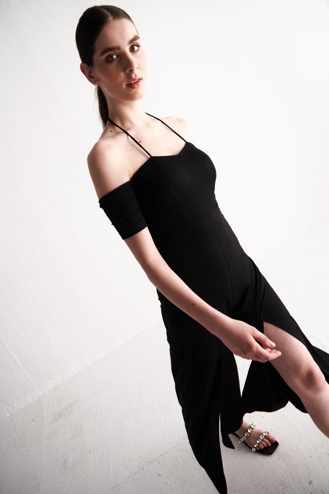 Black Jumpsuit With Slits - Sotbella