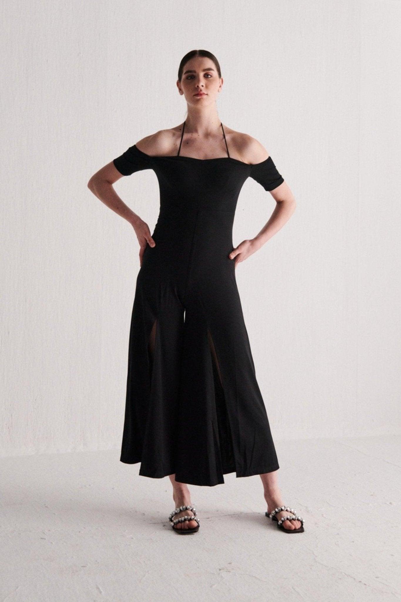 Black Jumpsuit With Slits - Sotbella