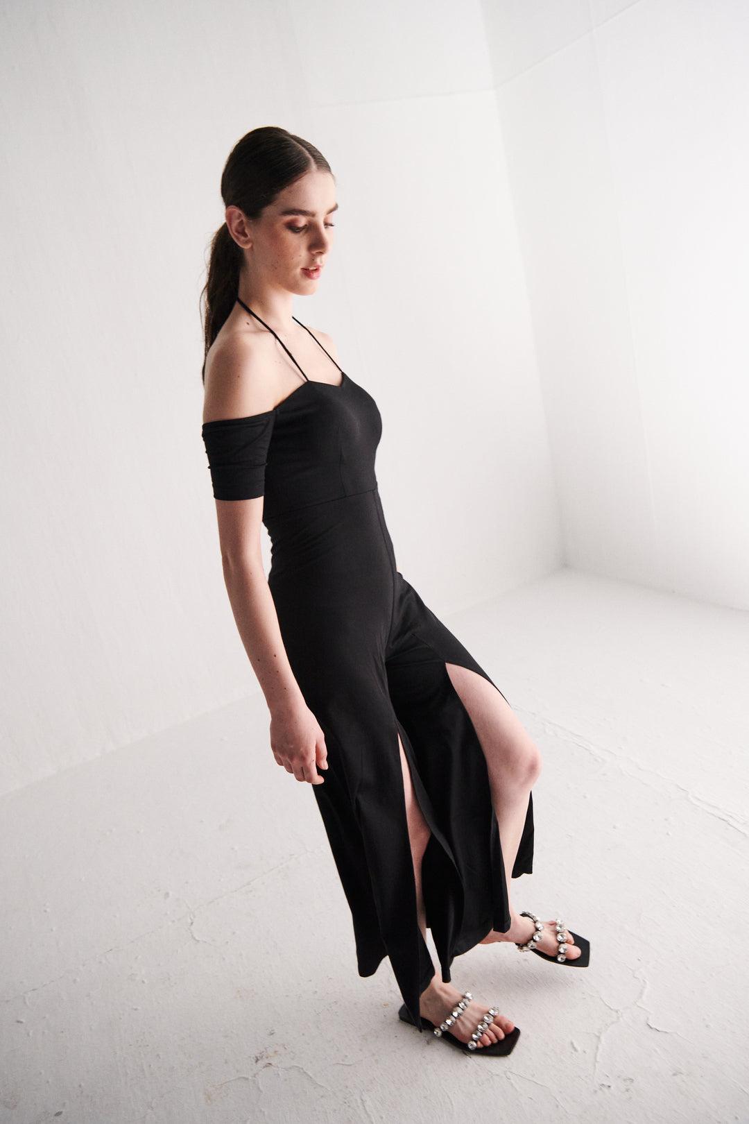 Black Jumpsuit With Slits - Sotbella