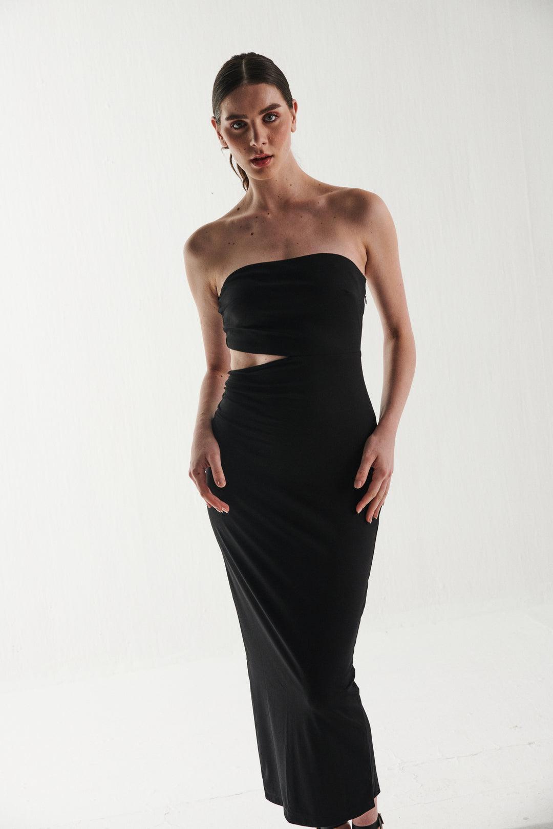 Black Off Shoulder Cut Out Dress - Sotbella