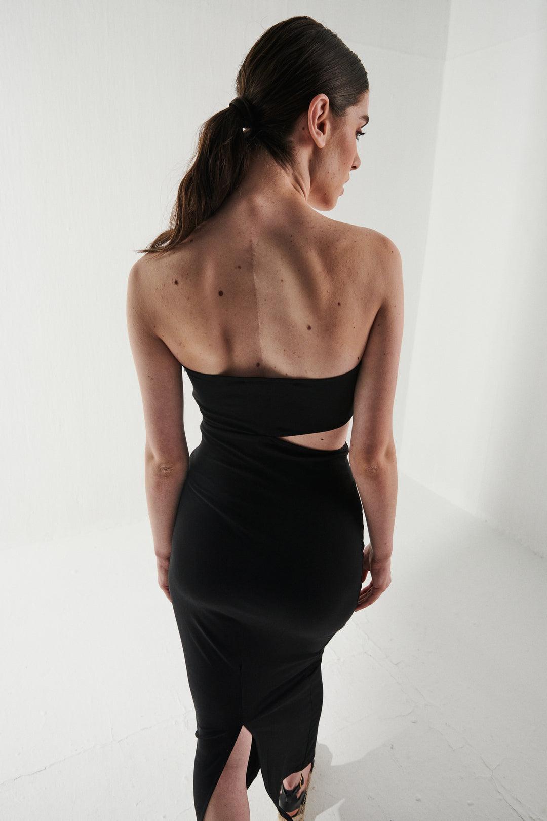 Black Off Shoulder Cut Out Dress - Sotbella