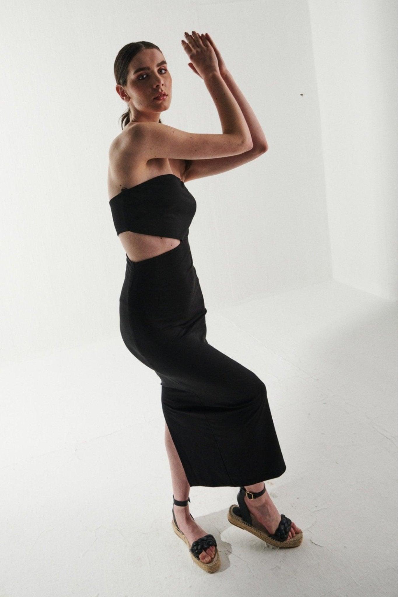 Black Off Shoulder Cut Out Dress - Sotbella