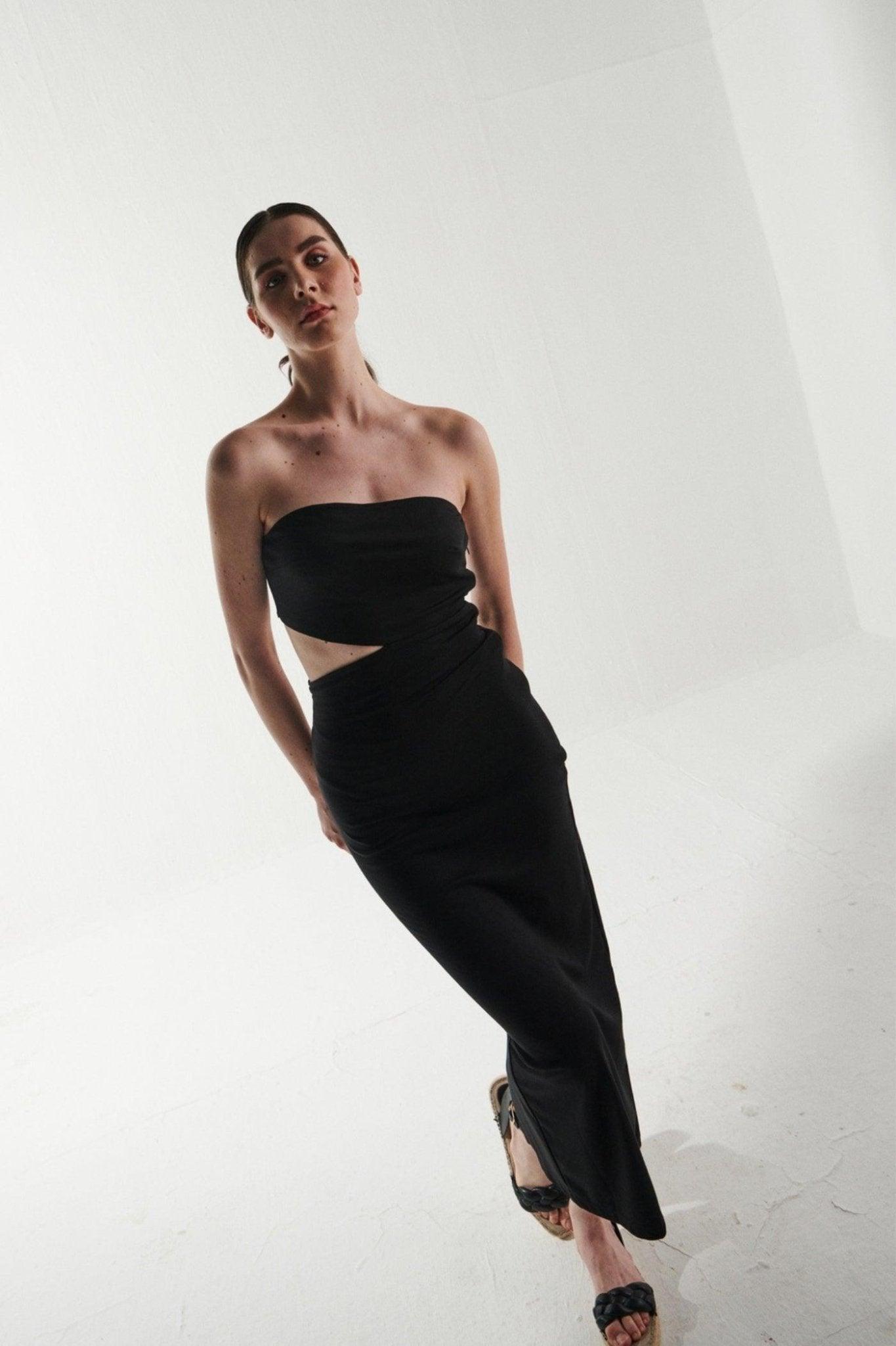 Black Off Shoulder Cut Out Dress - Sotbella