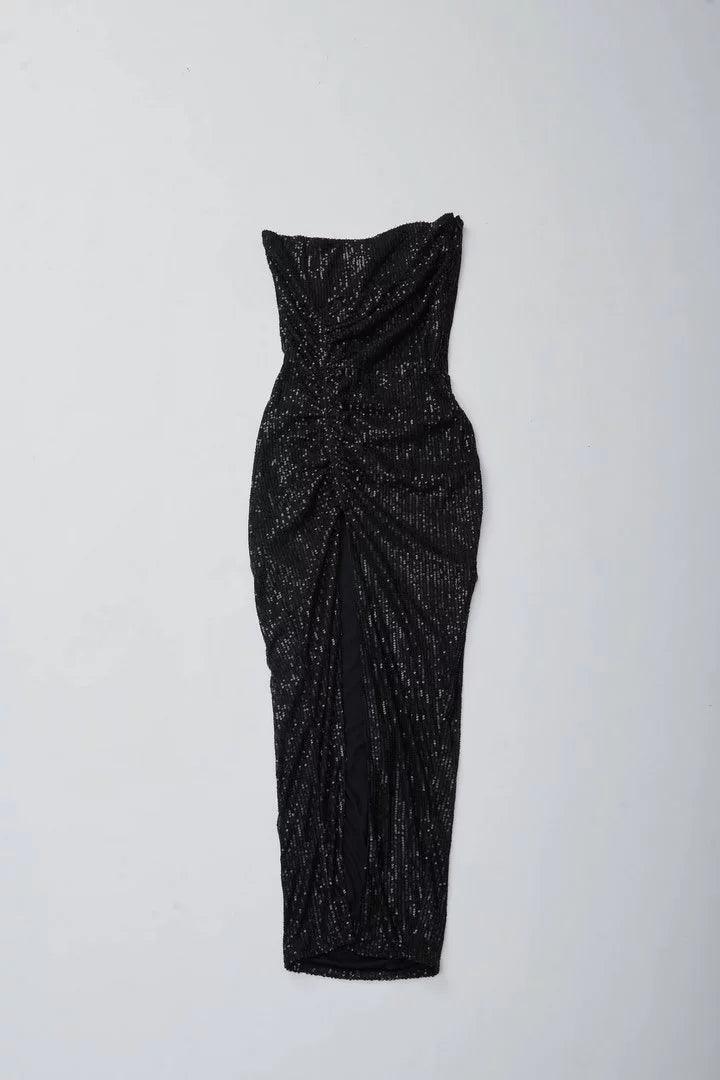 Black Sequin Off Shoulder Party Dress - Sotbella