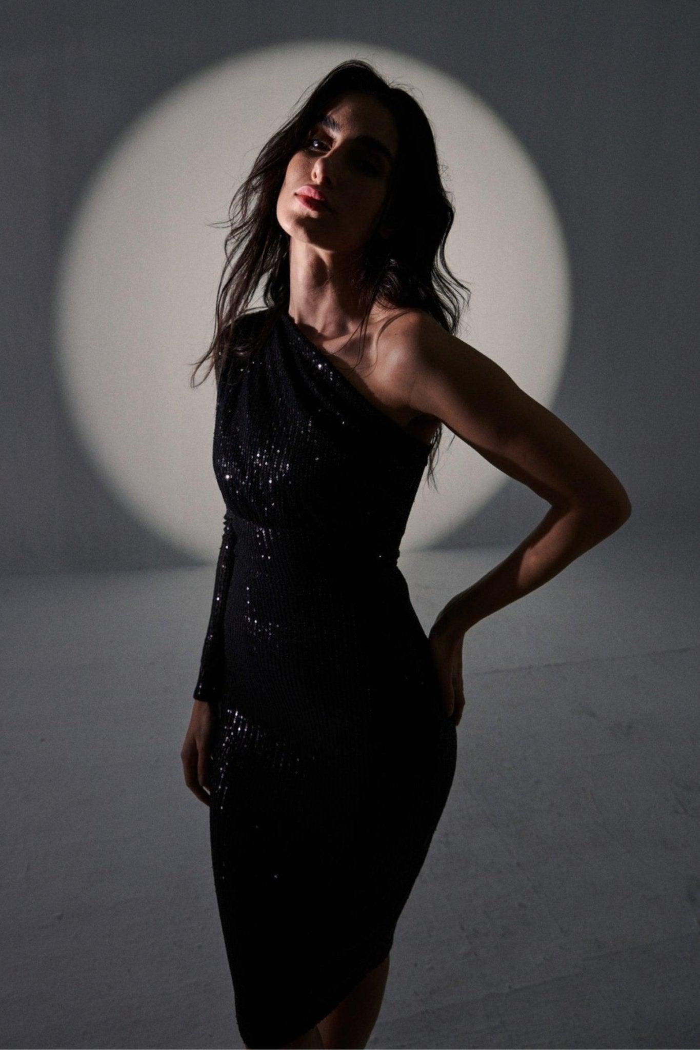 Black Sequin Party Dress - Sotbella